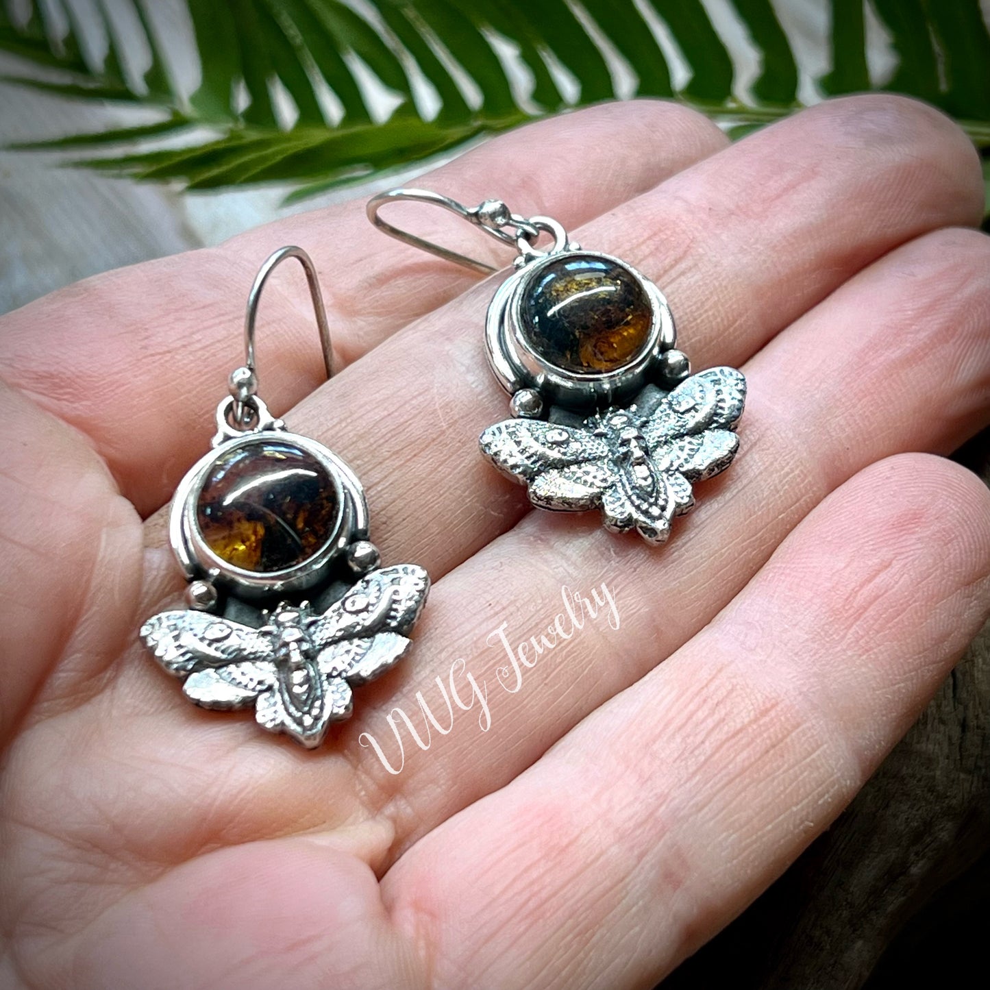 Hawks Moth Amber .925 Earrings