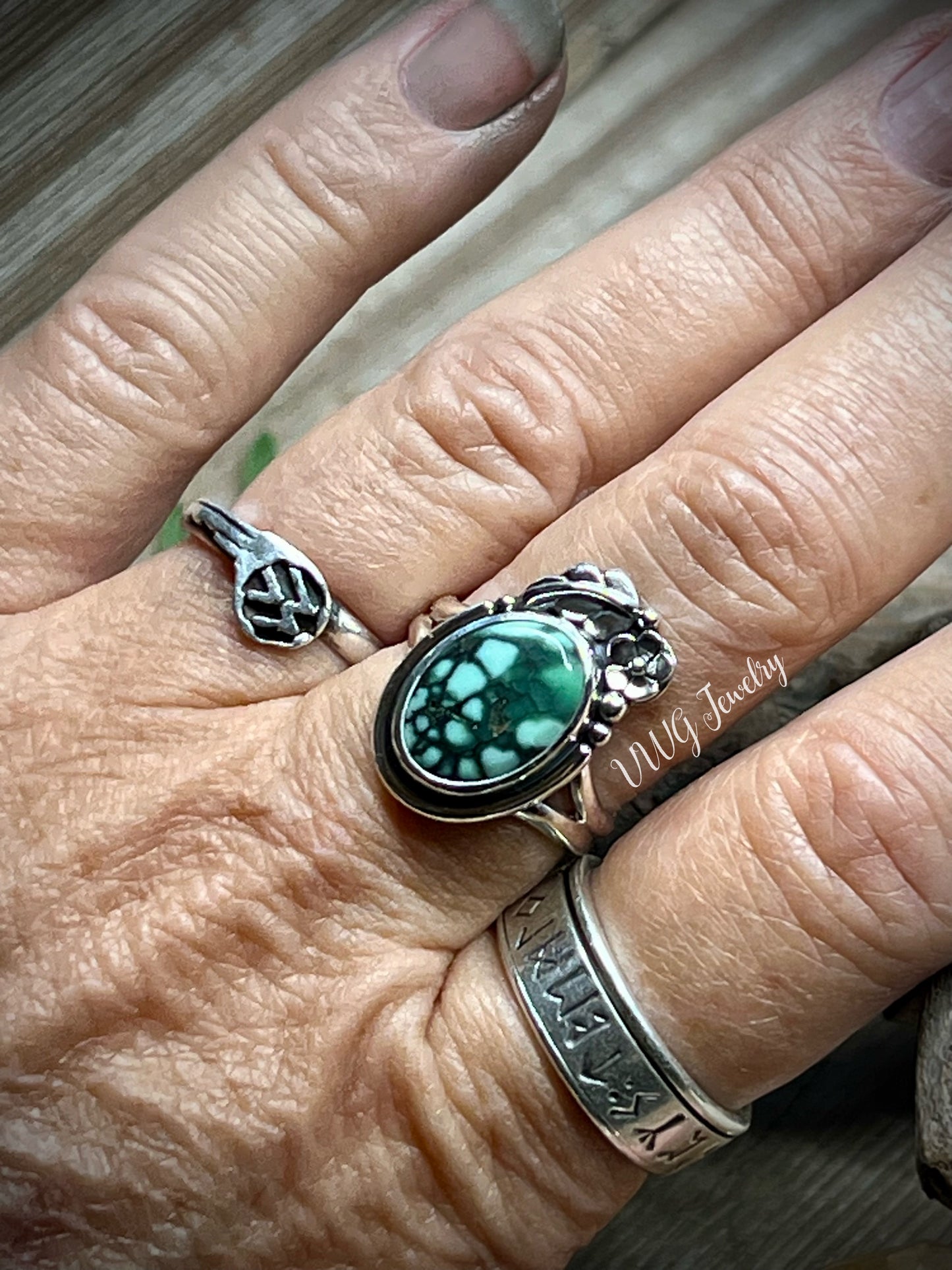 Turquoise Floral Sterling Silver Ring Size 7.5