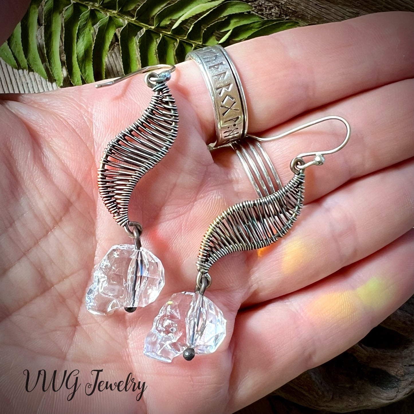 Crystal Skull & Wire Wrap Earrings .925