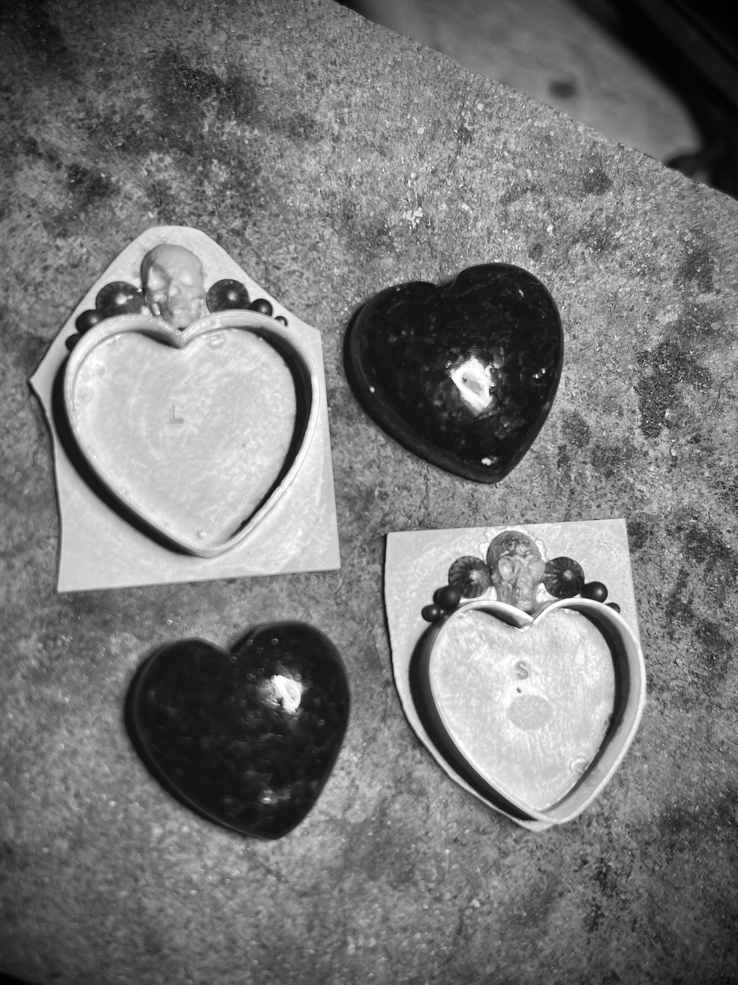 Nuummite Heart & Skull Sterling Ring 8.5