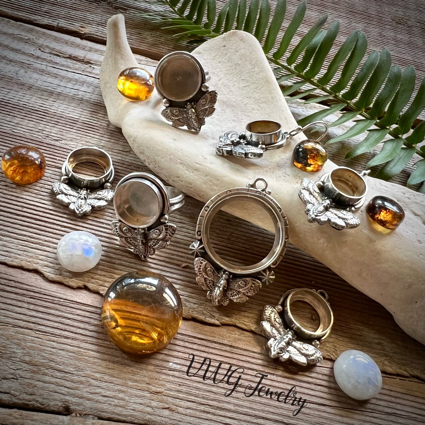 Hawks Moth Sm Amber & Sterling Silver Necklace