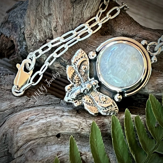 Hawks Moth Sm Moonstone & Sterling Silver Necklace