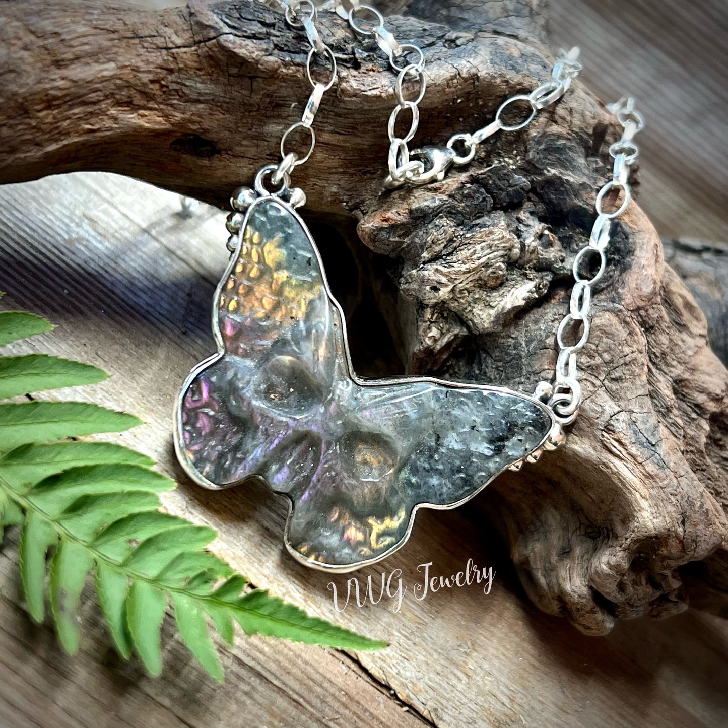 Hawk Moth Labradorite .925 LG Stone Necklace