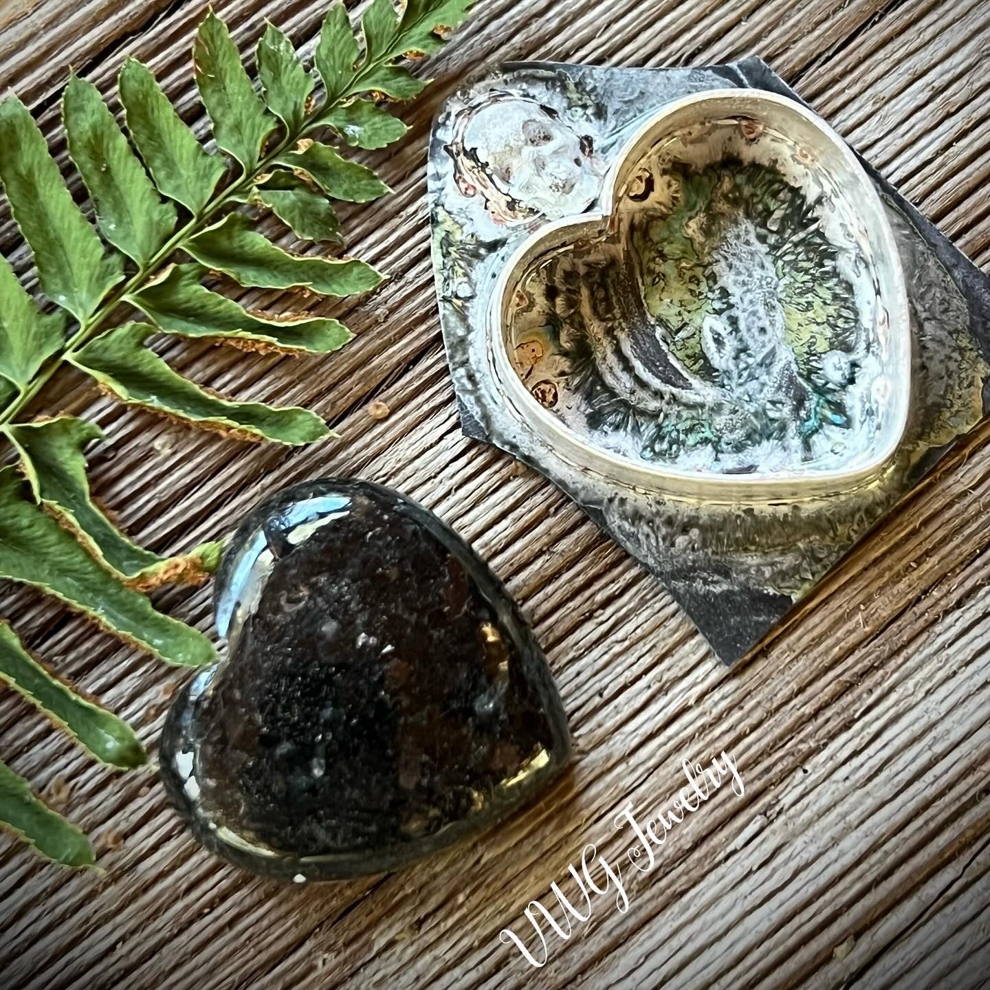 Nuummite Heart & Skull Sterling Ring 8.5