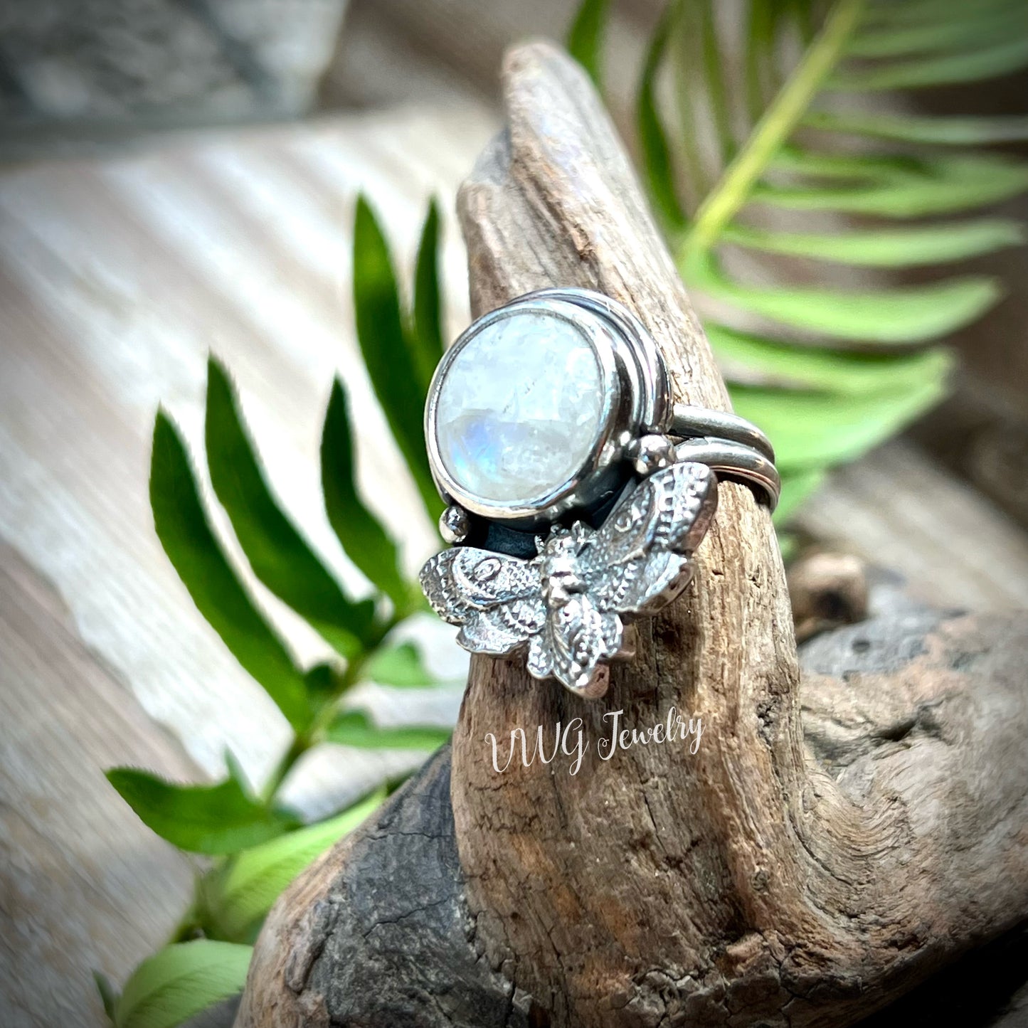Hawks Moth Moonstone .925 Ring 7.5