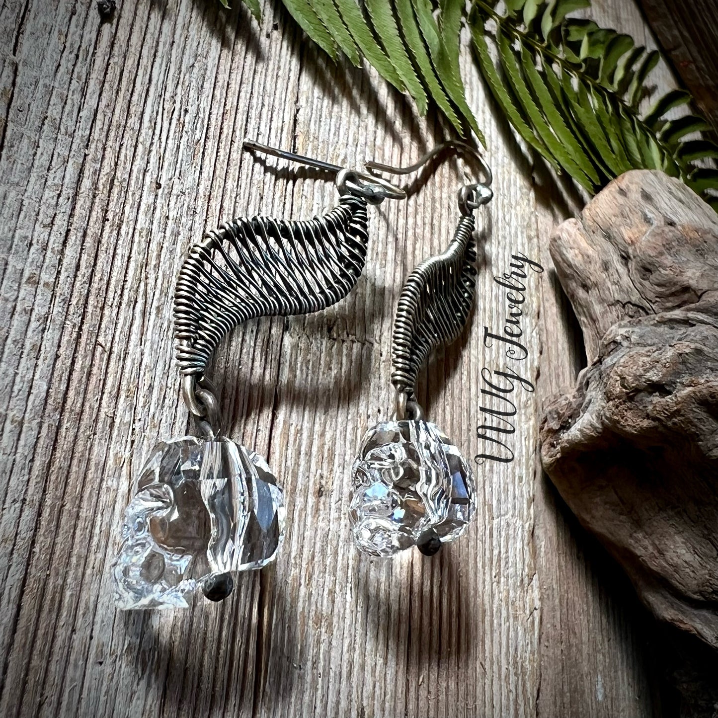 Crystal Skull & Wire Wrap Earrings .925