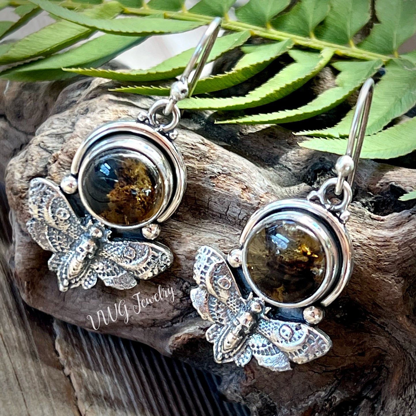 Hawks Moth Amber .925 Earrings