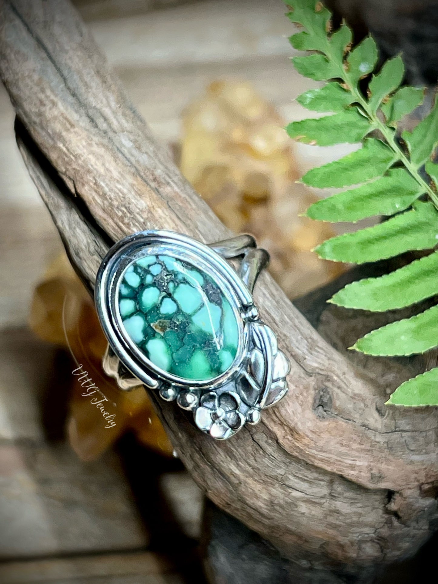 Turquoise Floral Sterling Silver Ring Size 7.5