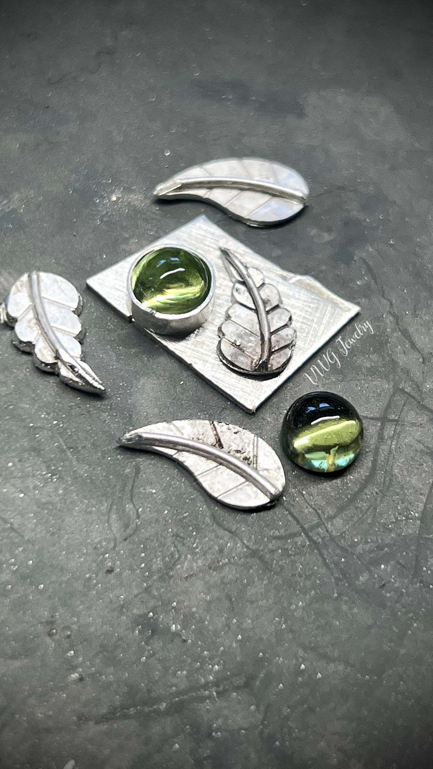 Peridot & Leaf Sterling Silver Rings