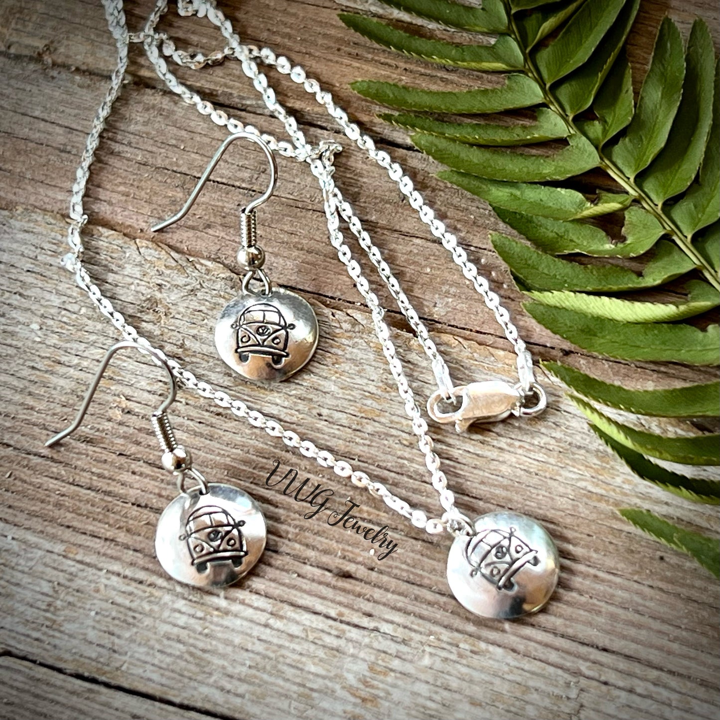 Hippy Love Bus Sterling Silver Hand Stamped Earrings