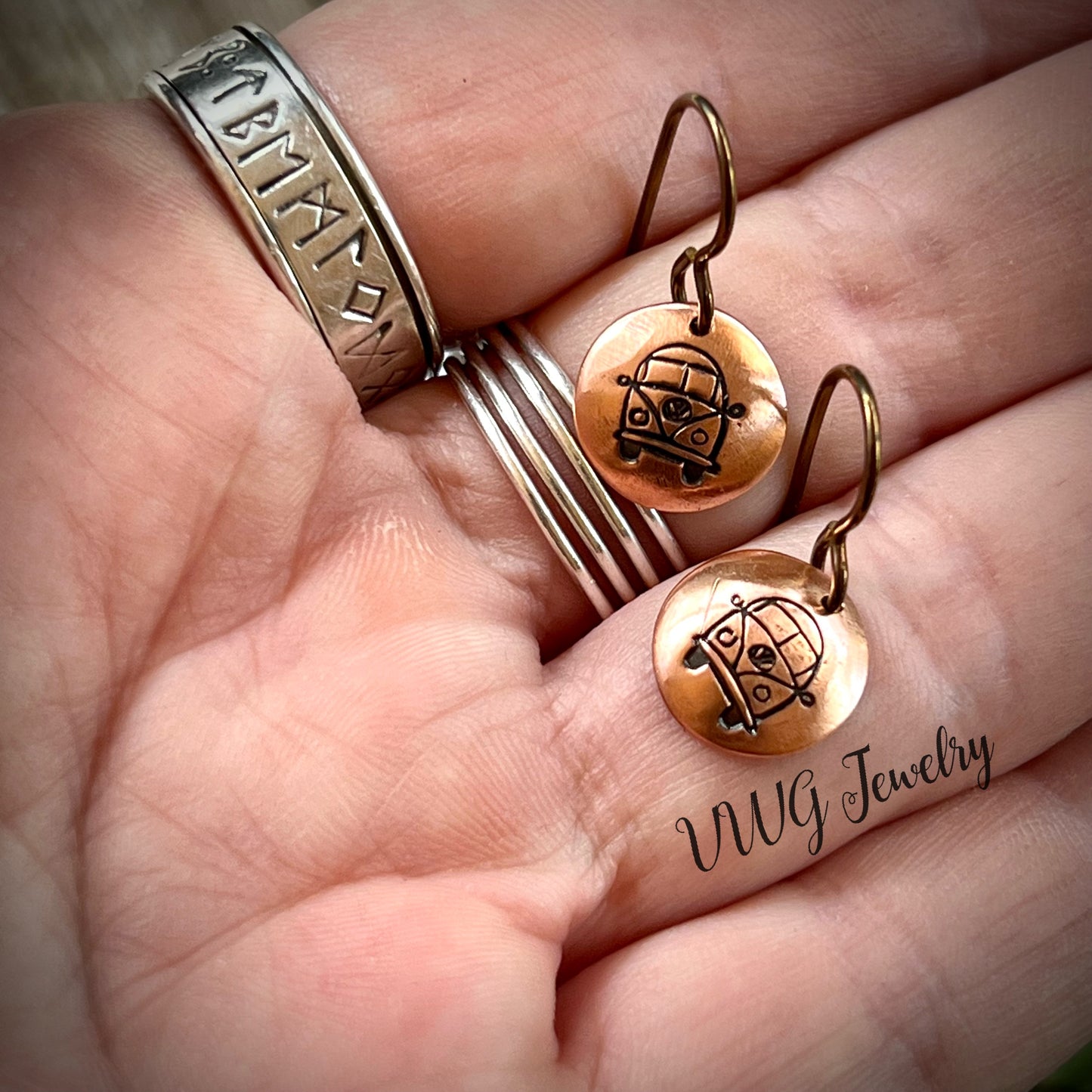 Hippy Love Copper Hand Stamped Earrings