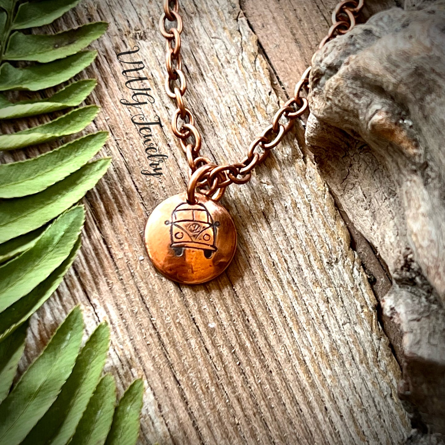 Hippy Love Bus Copper Hand Stamped Necklace