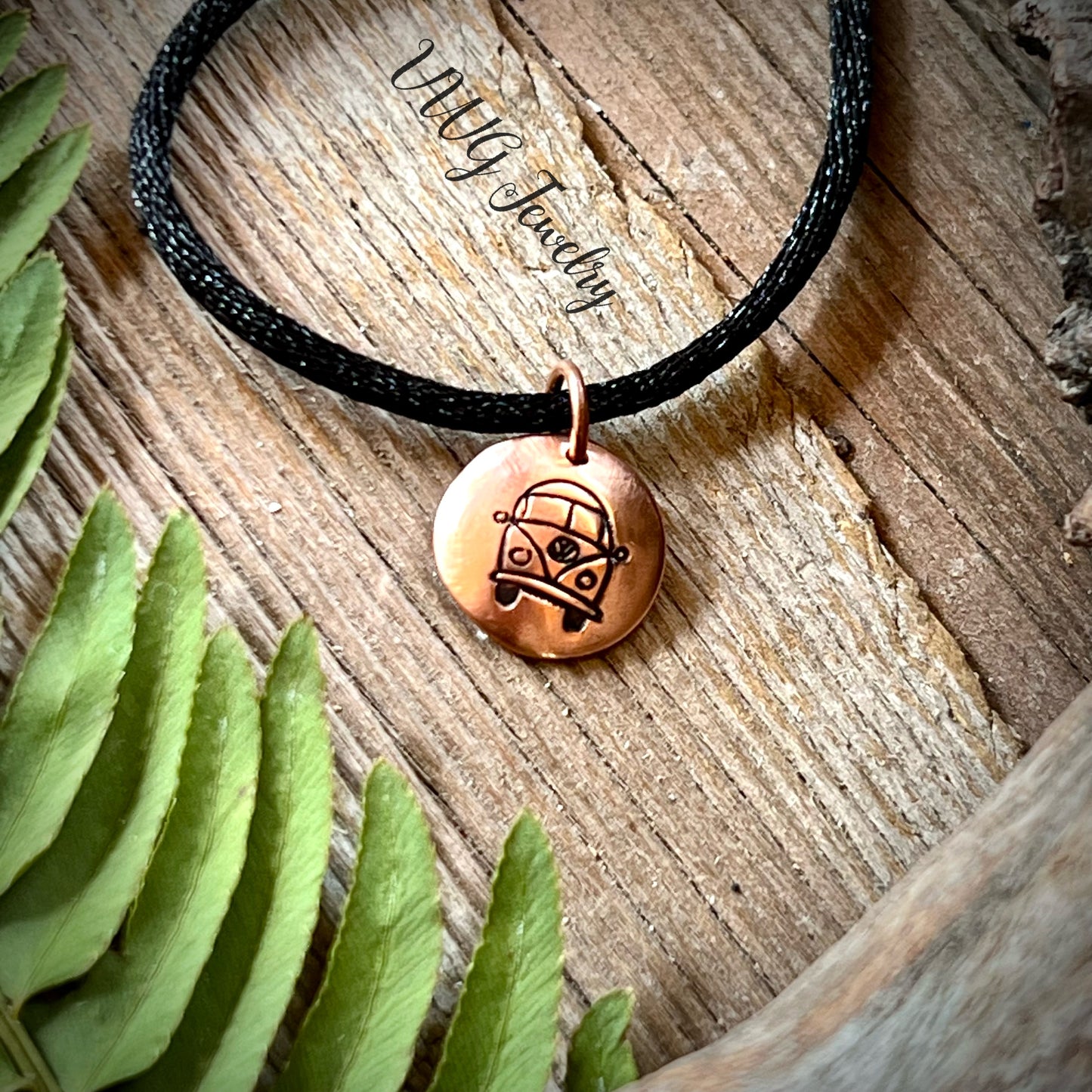 Hippy Love Bus Copper Hand Stamped Necklace