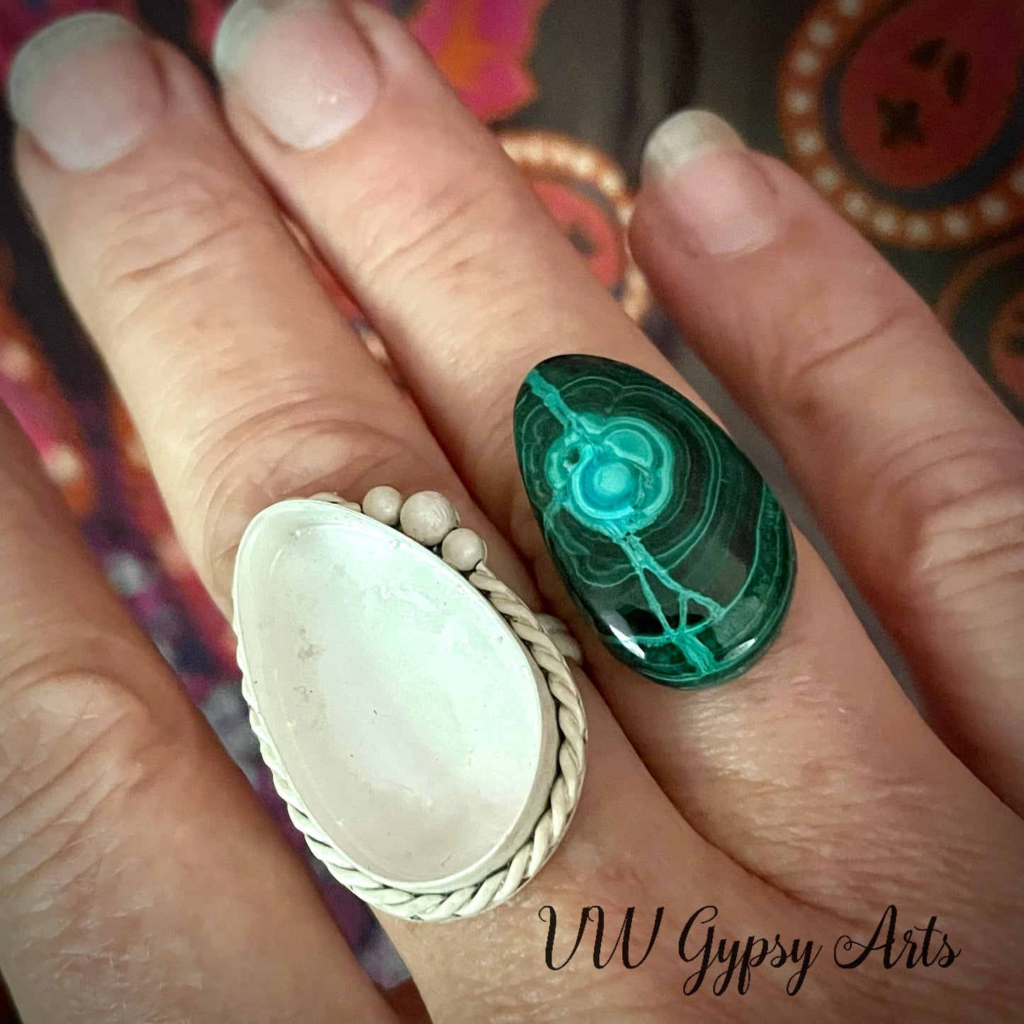Malachite Sterling Silver Ring Size 8.5