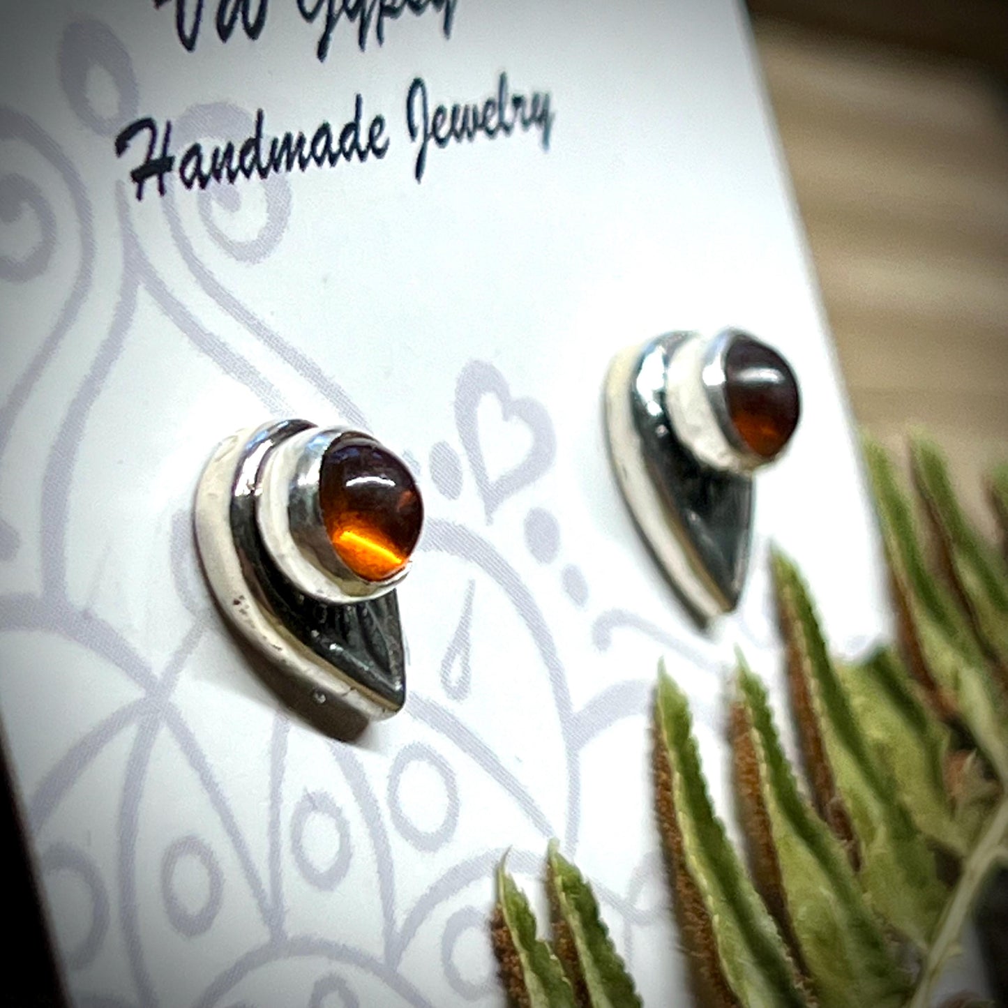 Amber Stud Earrings in Sterling Silver 925 Genuine Mexican Amber