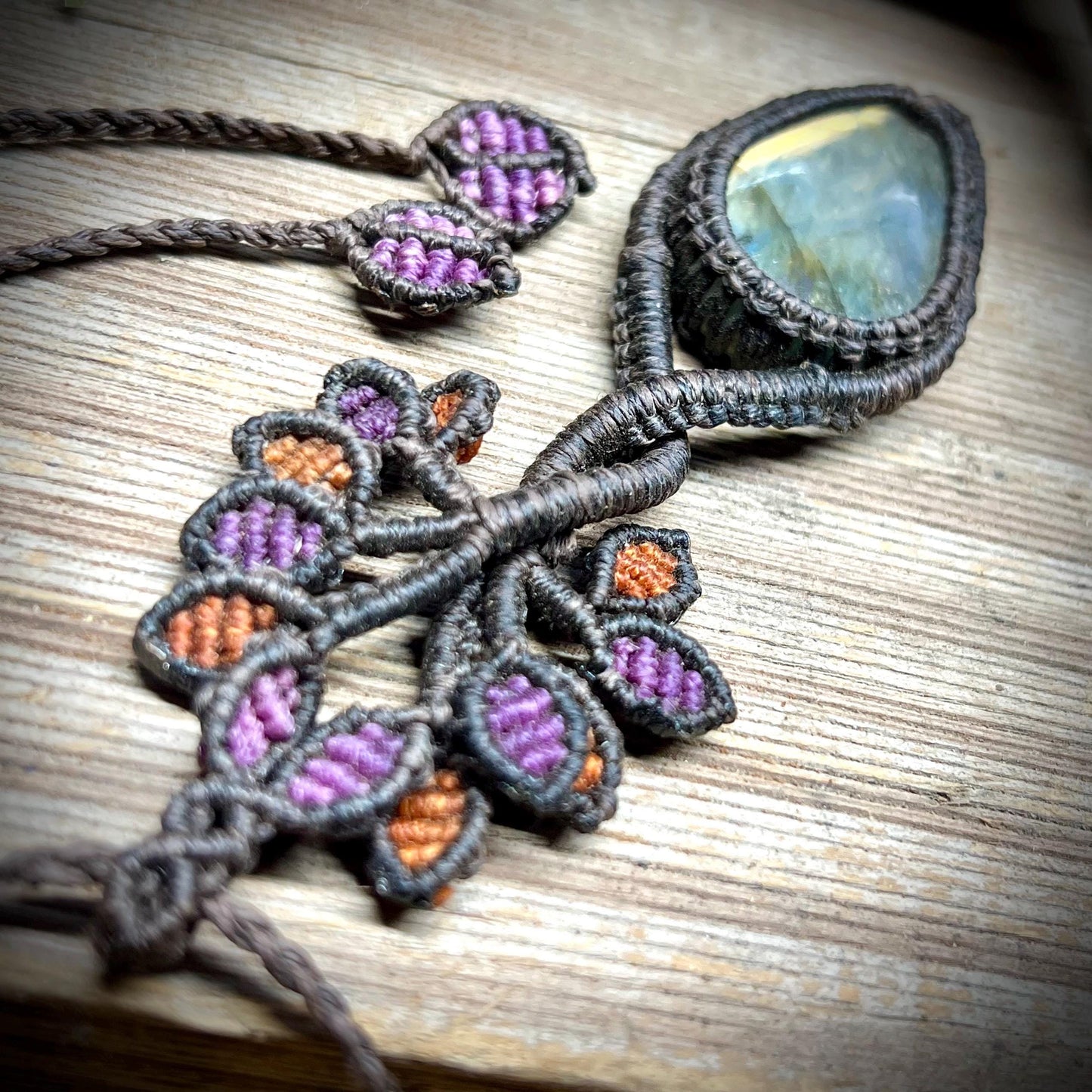 Tree of Life Labradorite Macrame Necklace Nature Gemstone Boho Pendant