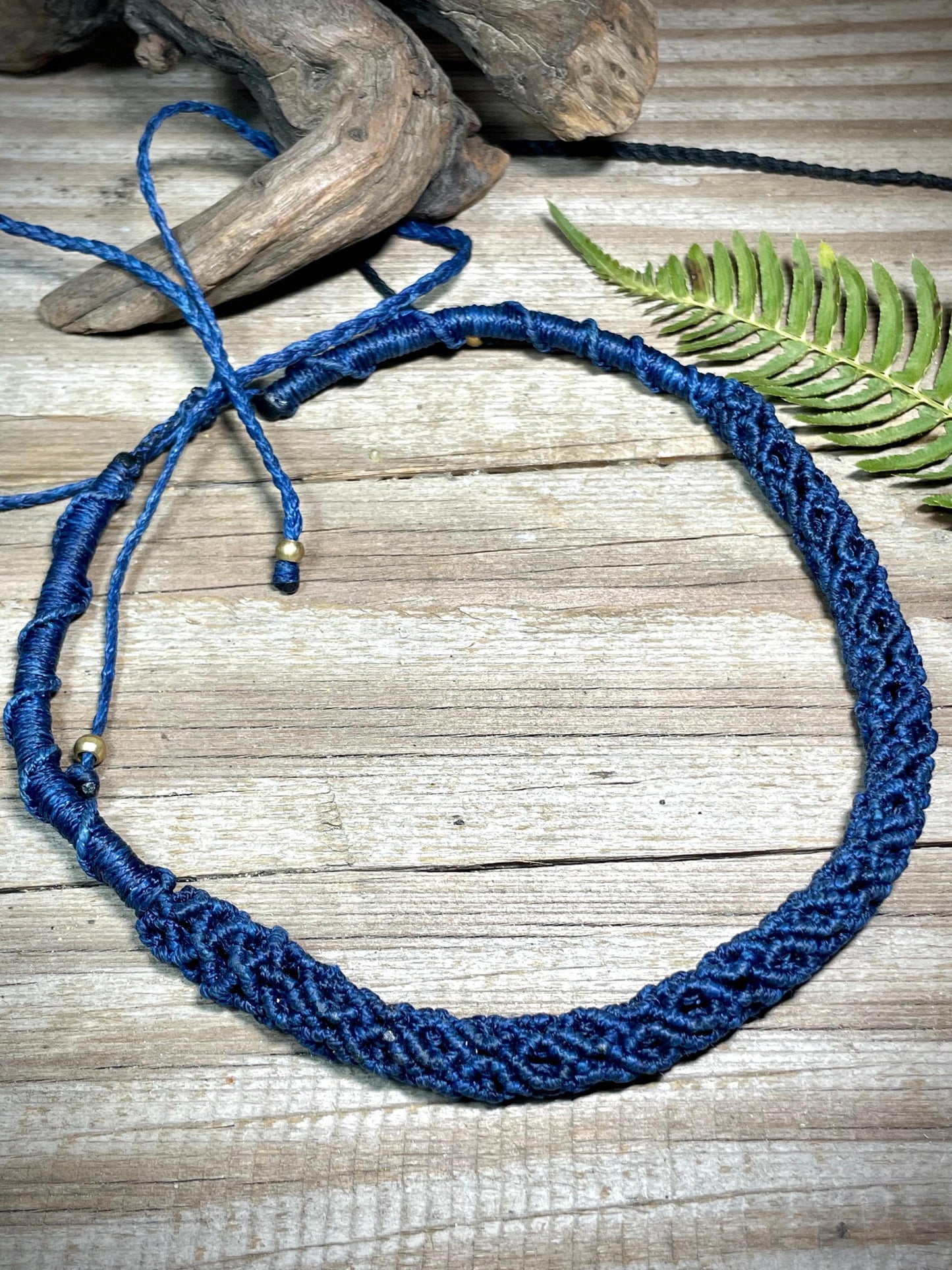 Macrame Collar Necklace – Blue Handmade Woven Tube Adjustable Boho Statement Collar