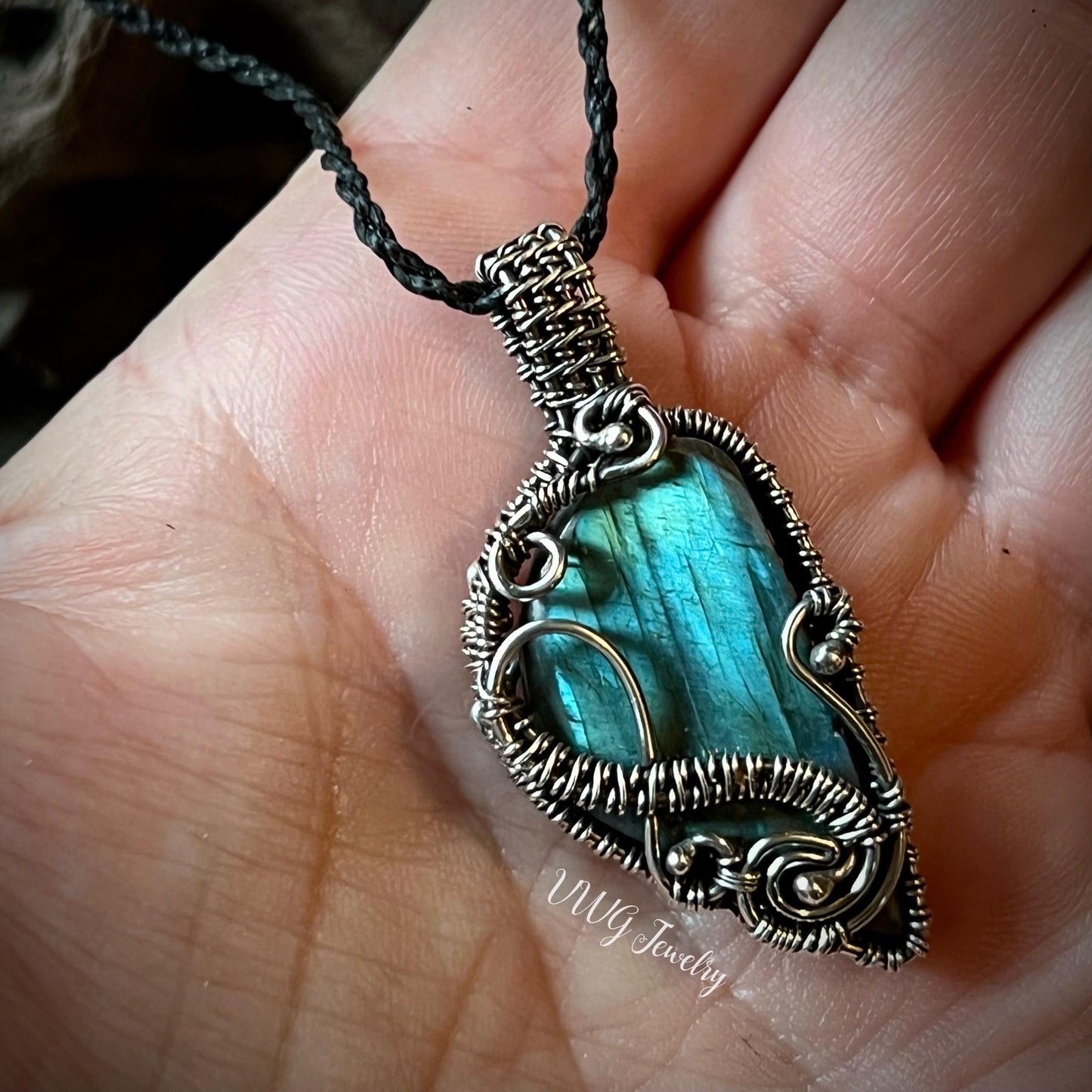 Labradorite Sterling Silver Wire Wrapped Pendant | Handmade Blue Flash Crystal Necklace | Artisan Gemstone Jewelry