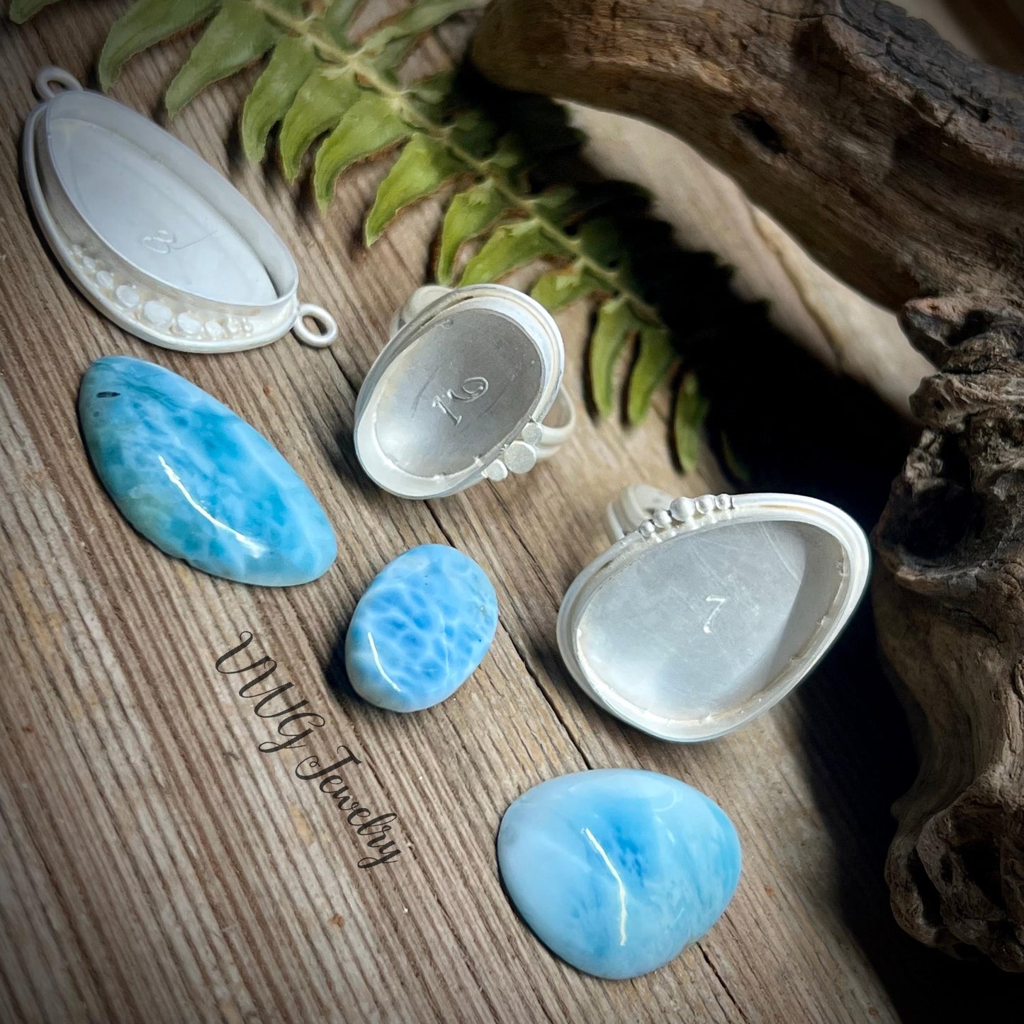Larimar Sterling Silver Ring Size 8 Handmade 925 Atlantis Stone Blue Natural Gemstone Jewelry
