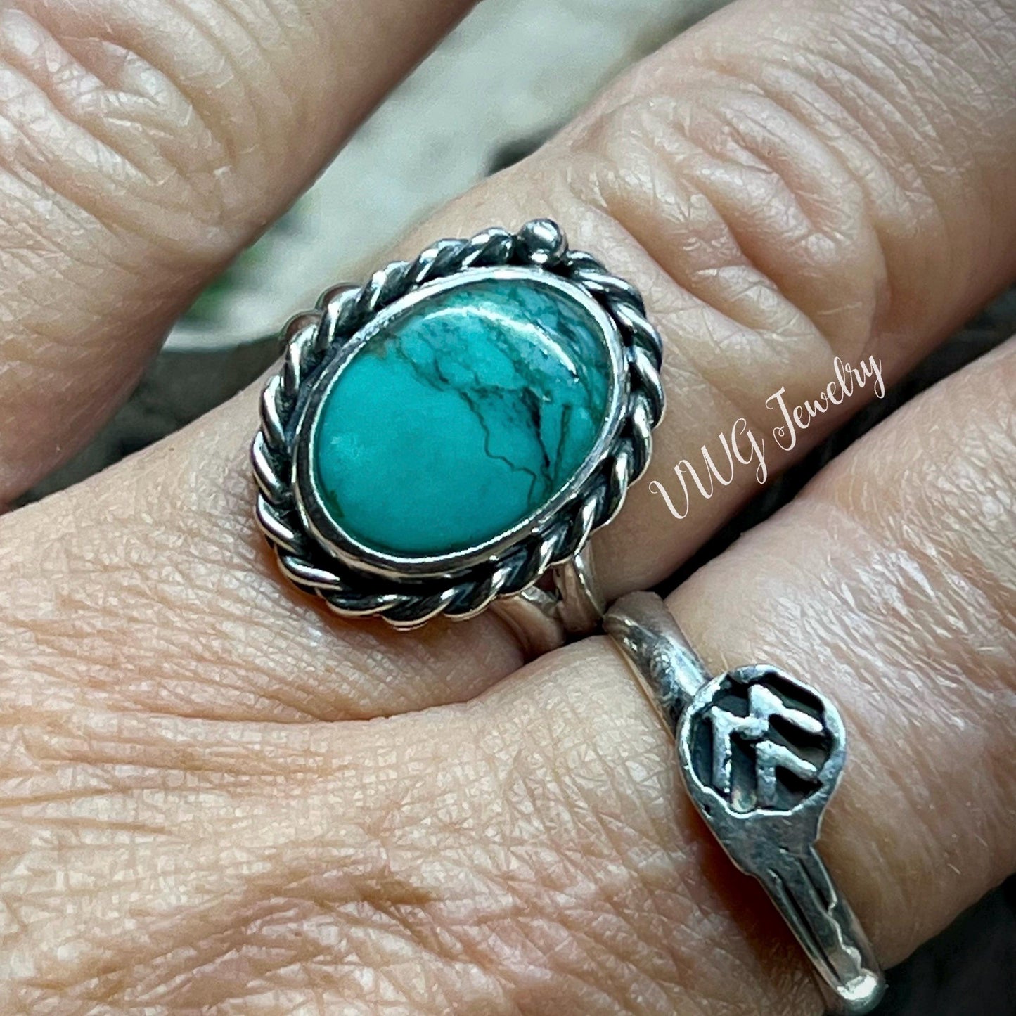 Turquoise Sterling Silver Rope Ring Size 6.5 Handmade 925 Artisan Natural Blue Gemstone