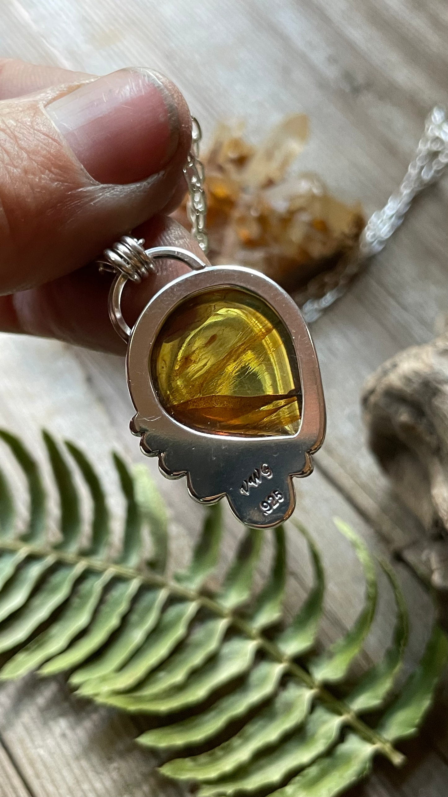 Amber & Turquoise Sterling Silver .925 Pendant Necklace