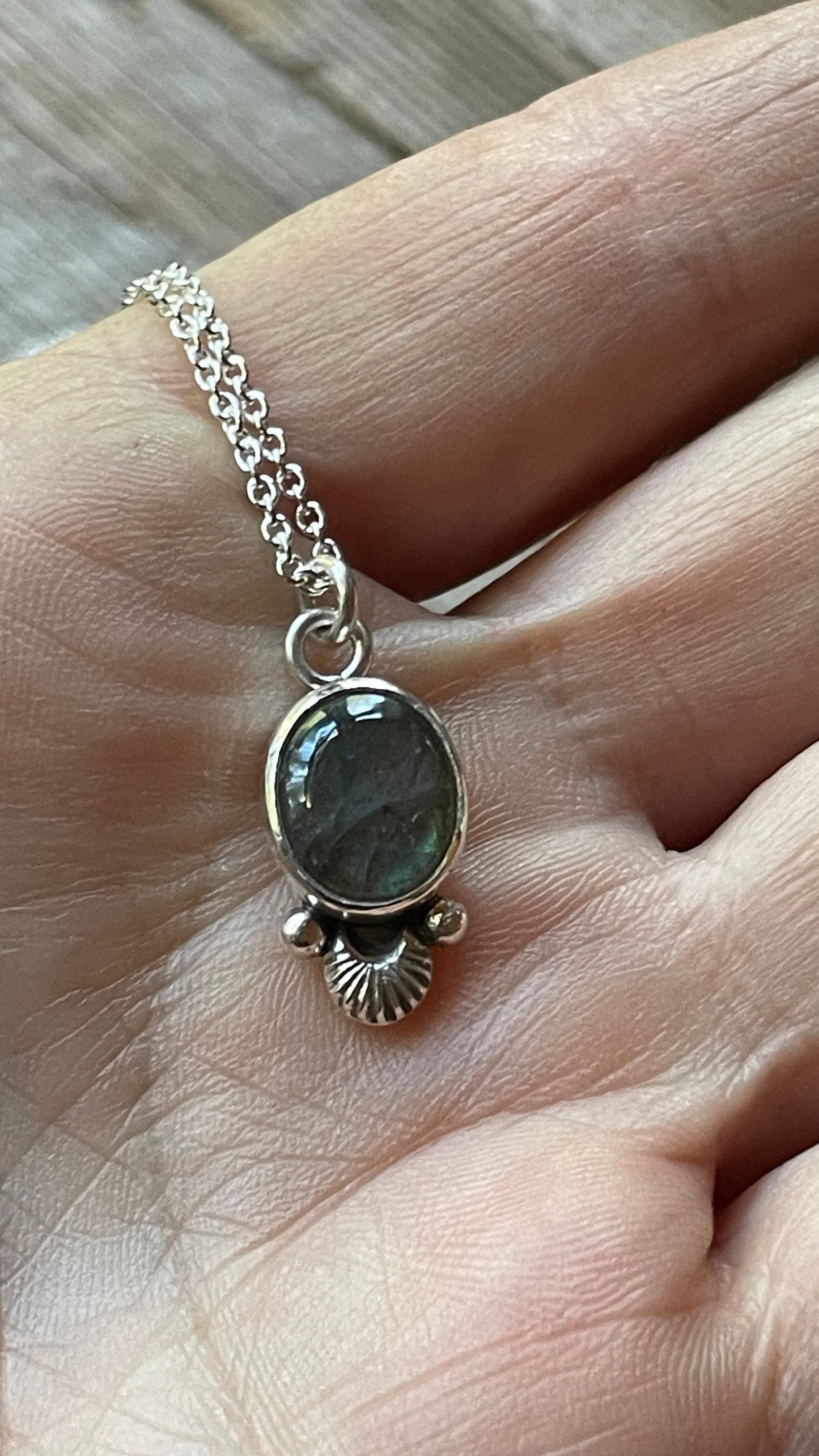 Oval Labradorite Small Sterling Silver Necklace Pendant