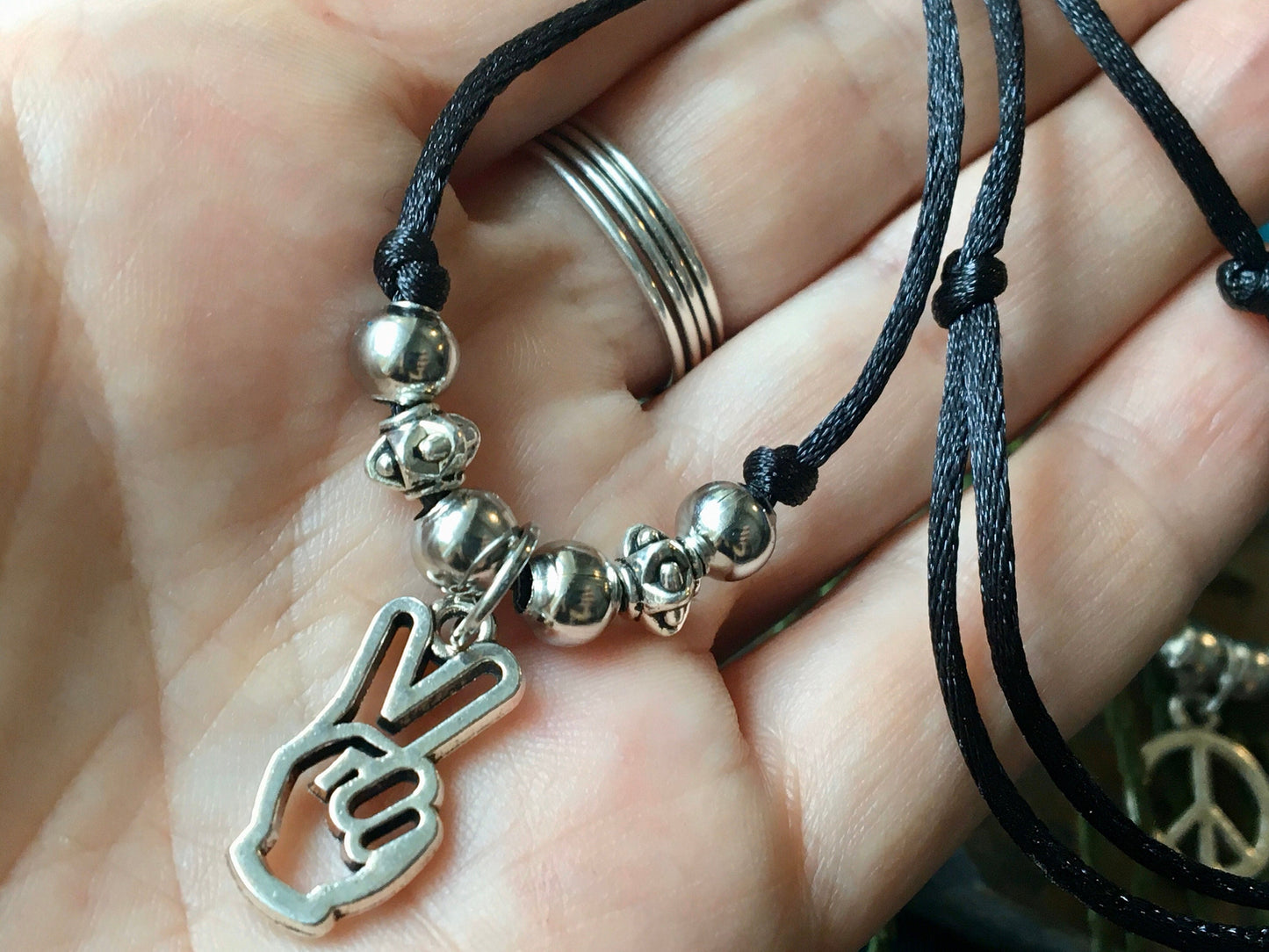 Peace Sign Hand Hippy Love Necklace