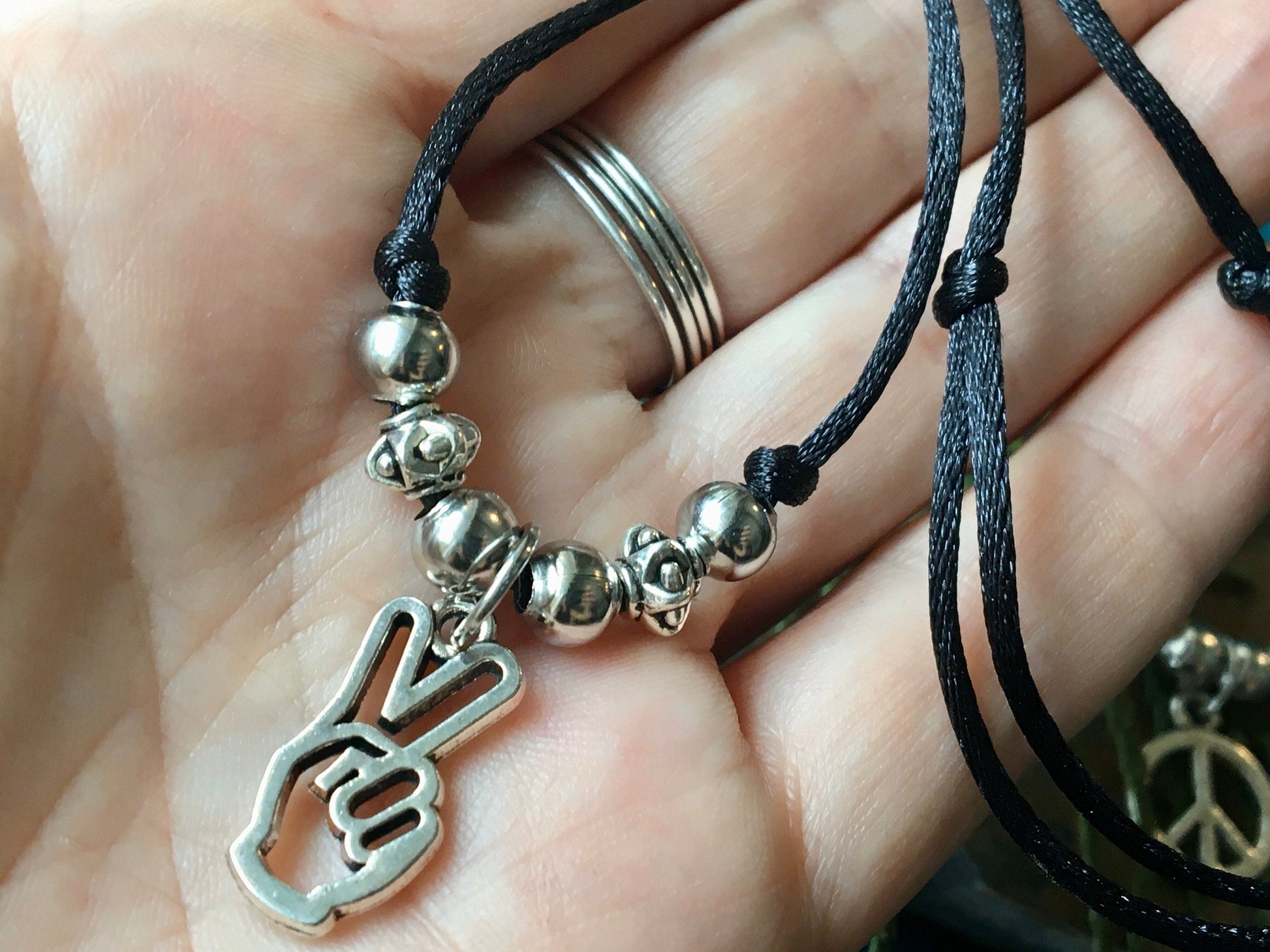 Peace Sign Hand Hippy Love Necklace
