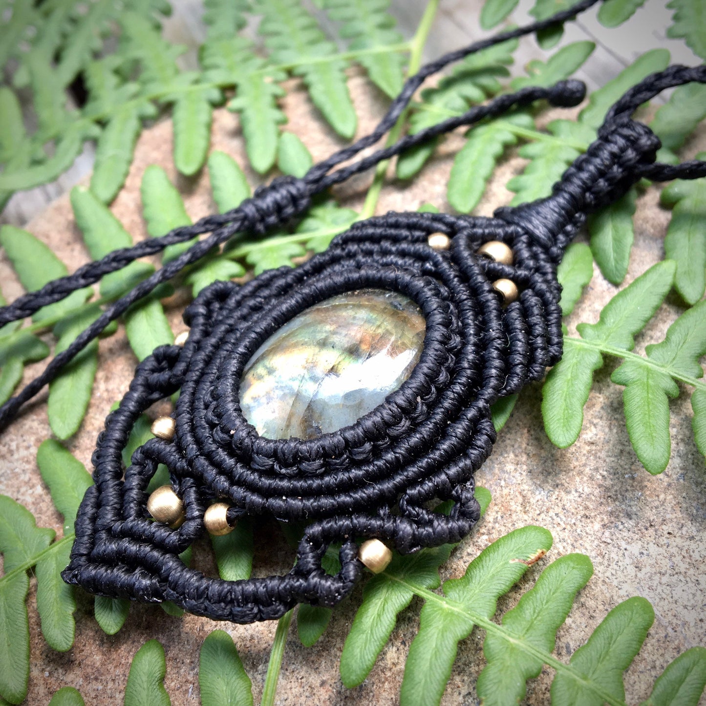 Labradorite & Black Macrame Pendant Necklace #3