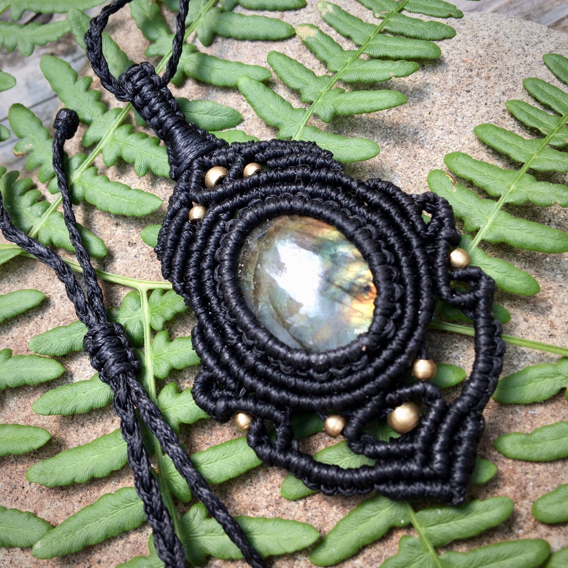 Labradorite & Black Macrame Pendant Necklace #3