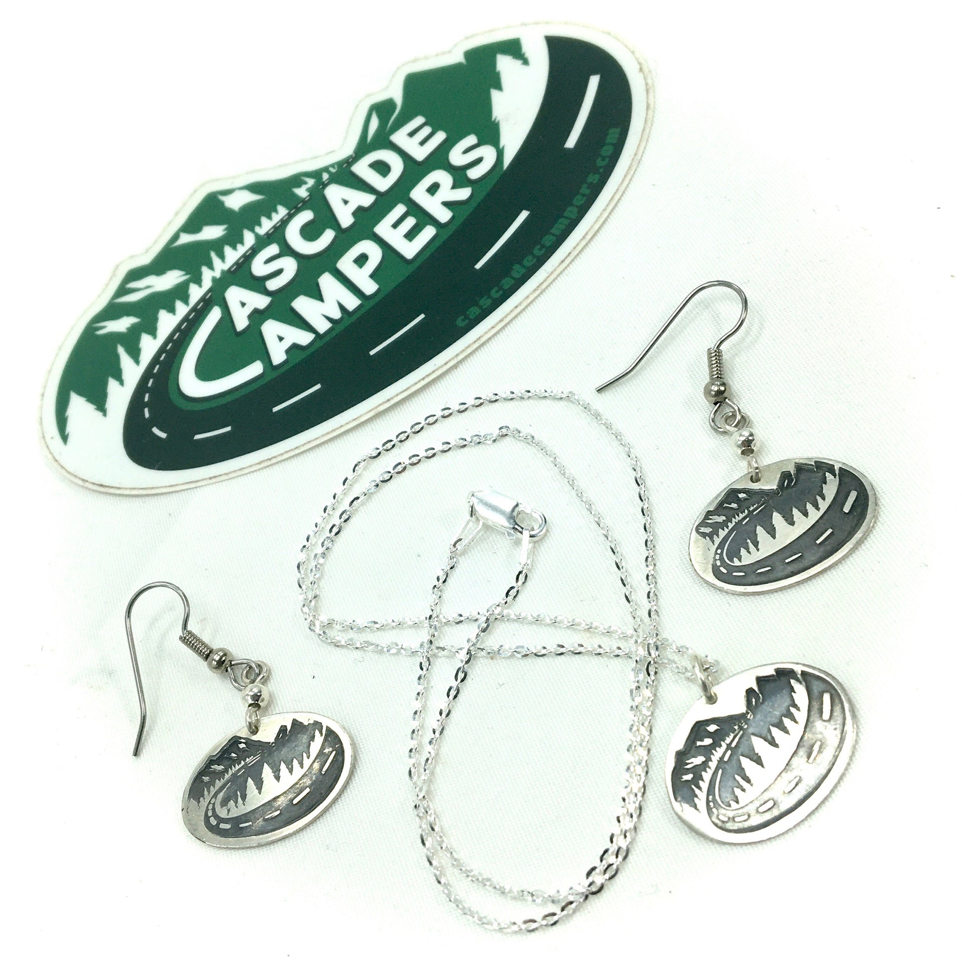 Cascade Campers Sterling Silver Earrings Hand Stamped Surgical Steel Hooks