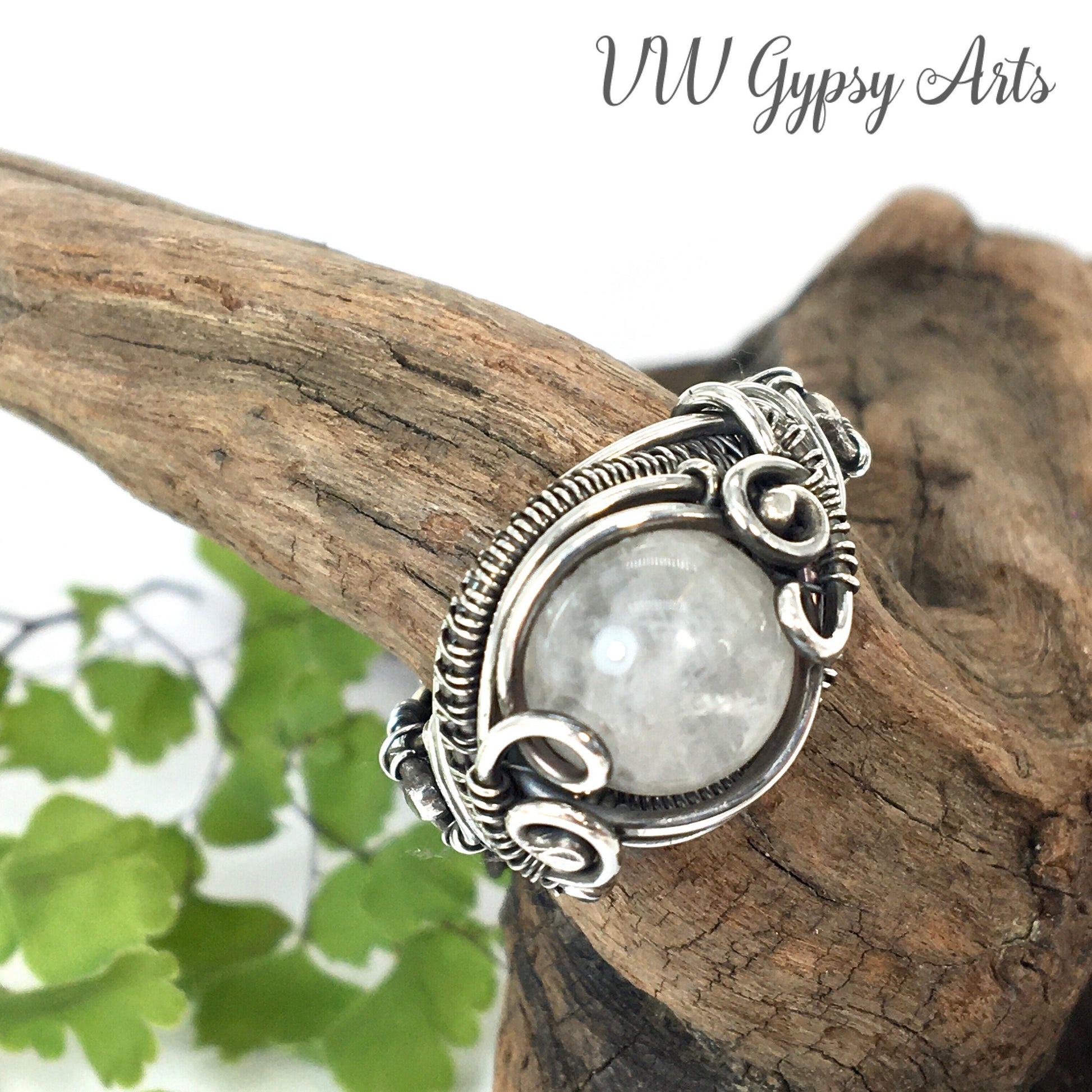 Moonstone Classic Style Woven Wire Bead Ring Sterling 925 Silver Size