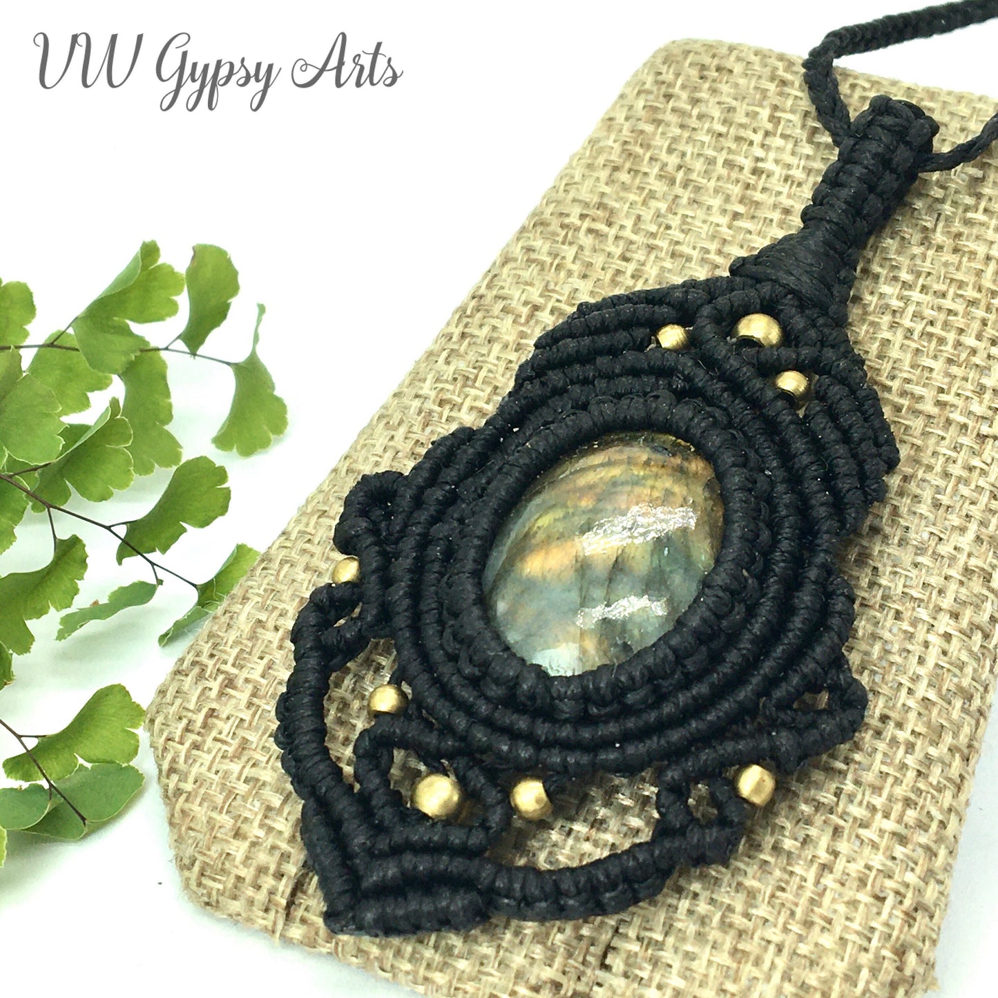 Labradorite & Black Macrame Pendant Necklace #3