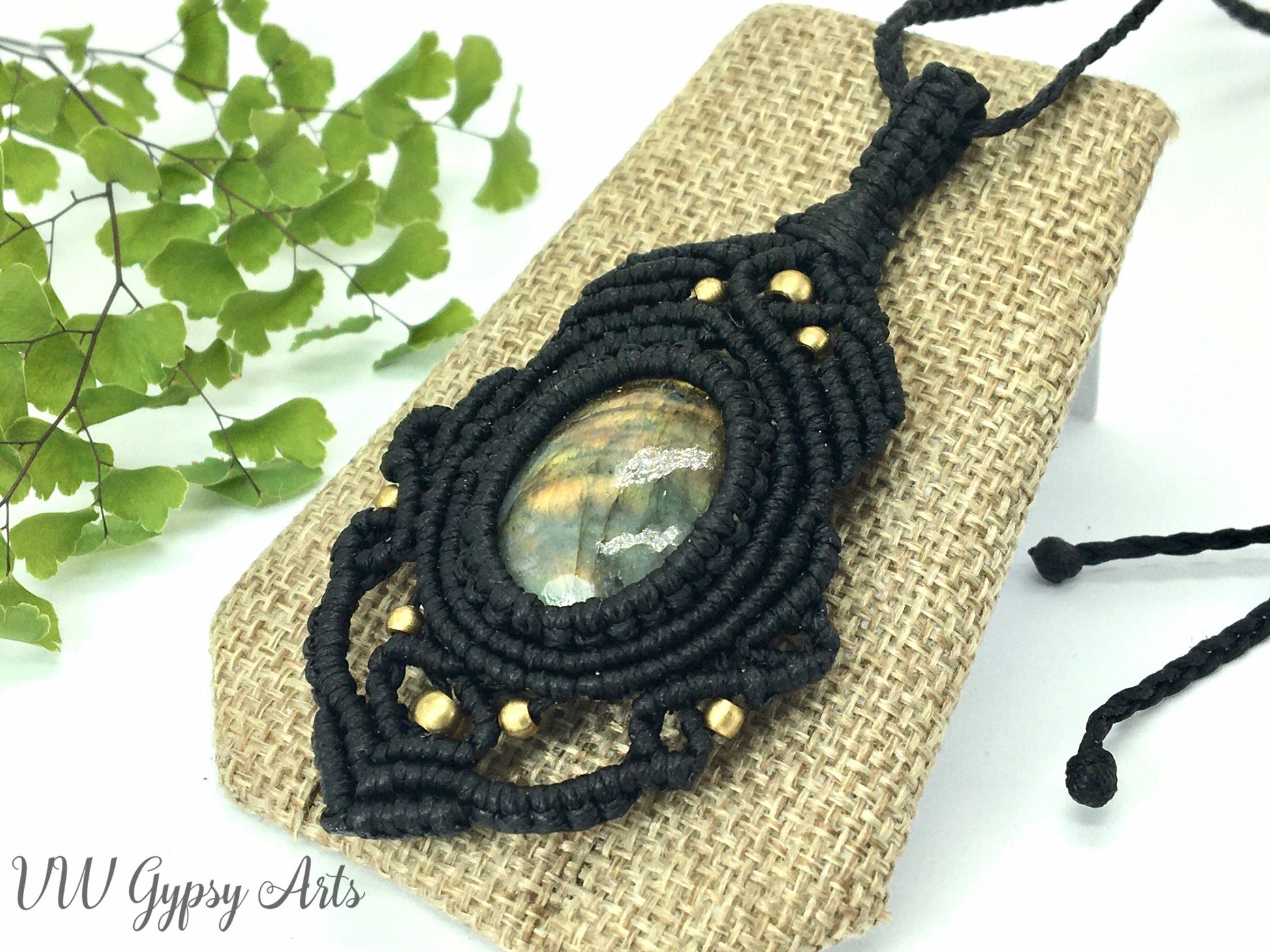 Labradorite & Black Macrame Pendant Necklace #3