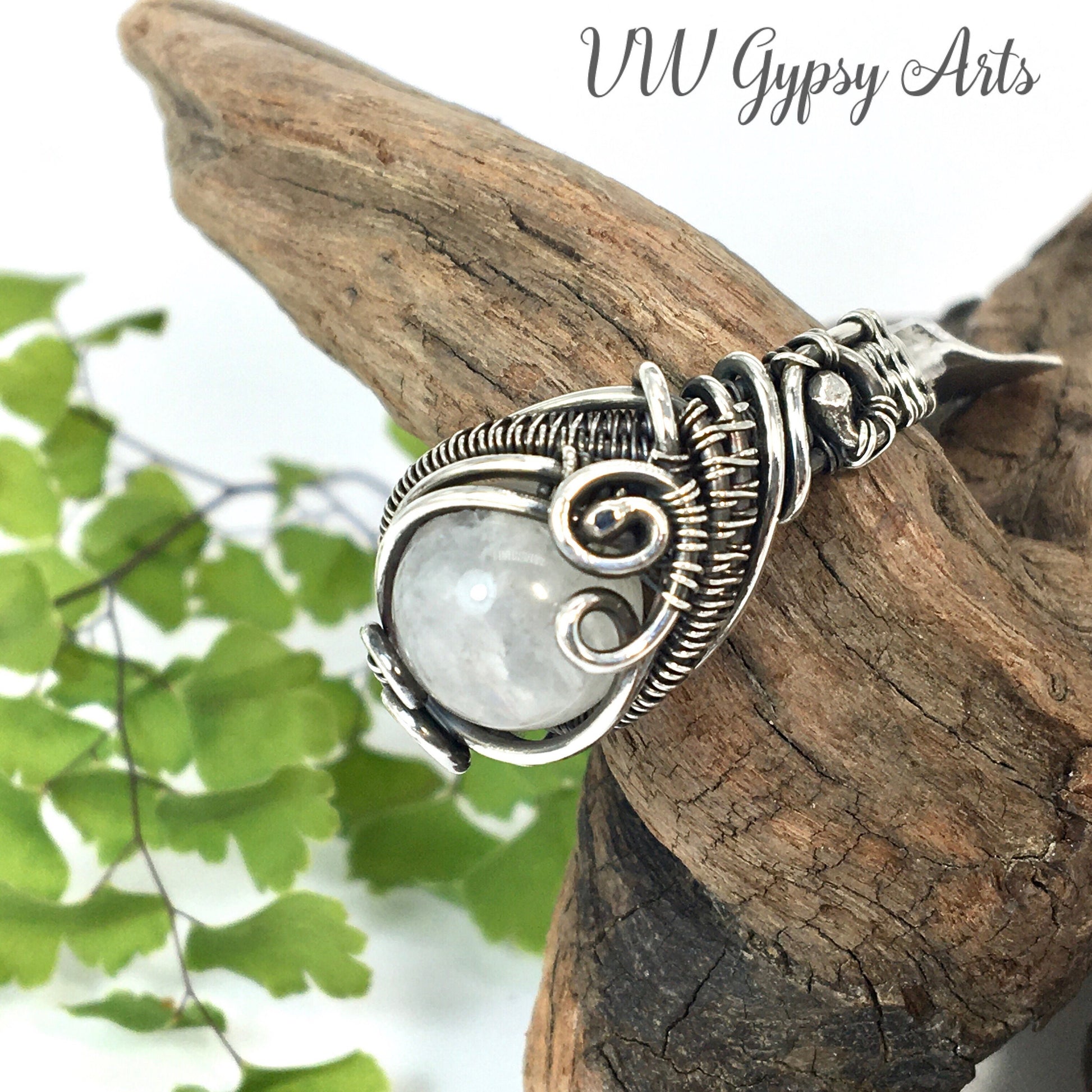 Moonstone Classic Style Woven Wire Bead Ring Sterling 925 Silver Size