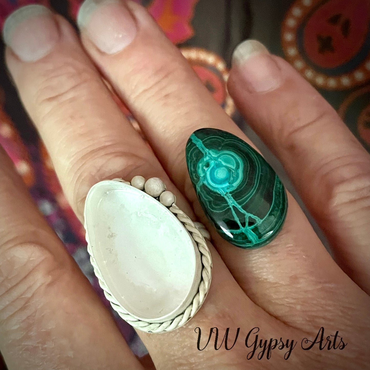 Malachite Sterling Silver Ring Size 8.5