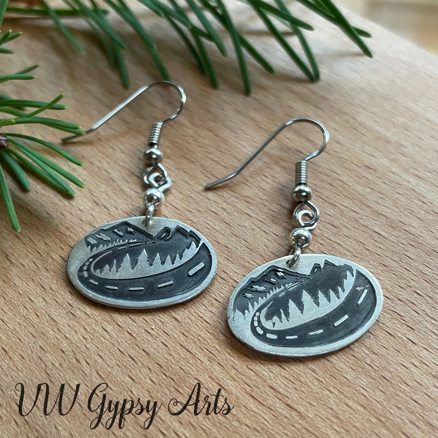 Cascade Campers Sterling Silver Earrings Hand Stamped Surgical Steel Hooks