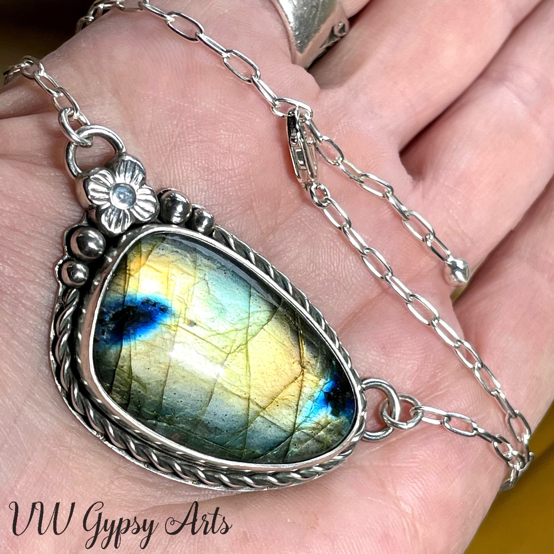 Labradorite Flower Sterling Silver Necklace Pendant