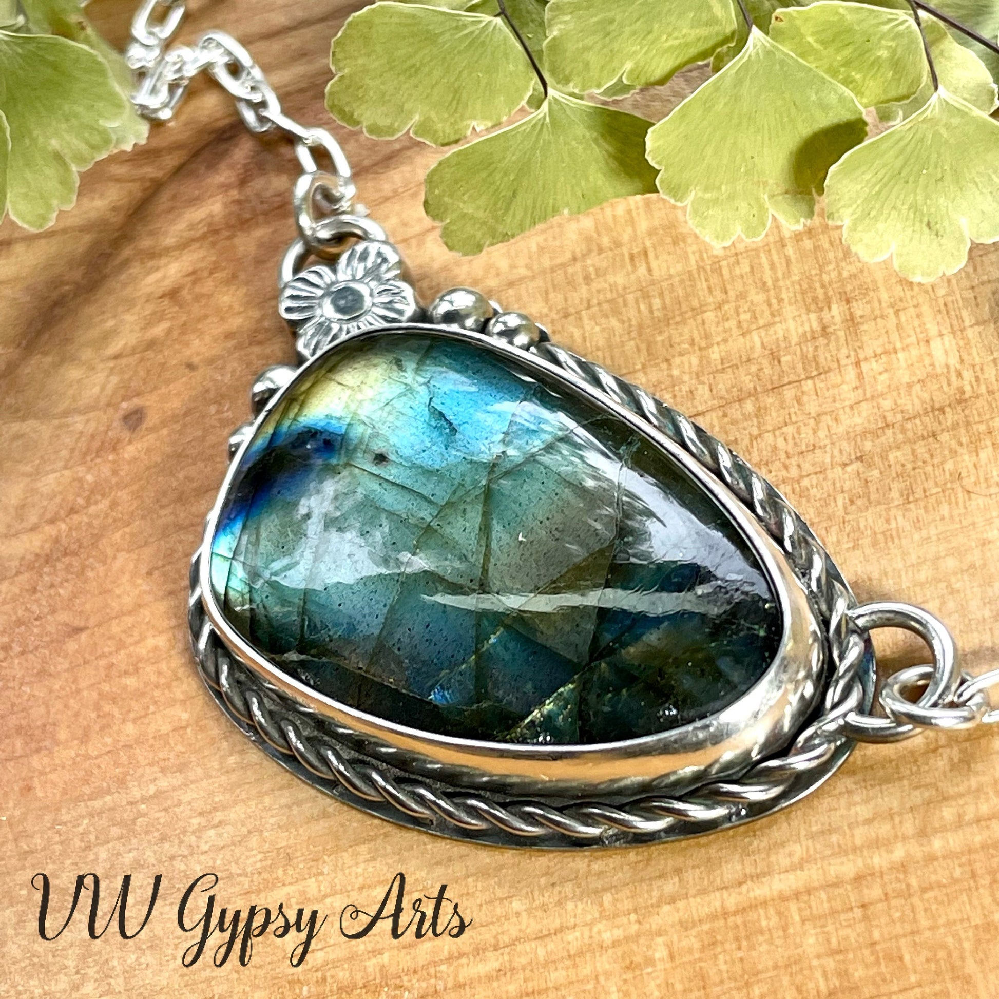 Labradorite Flower Sterling Silver Necklace Pendant