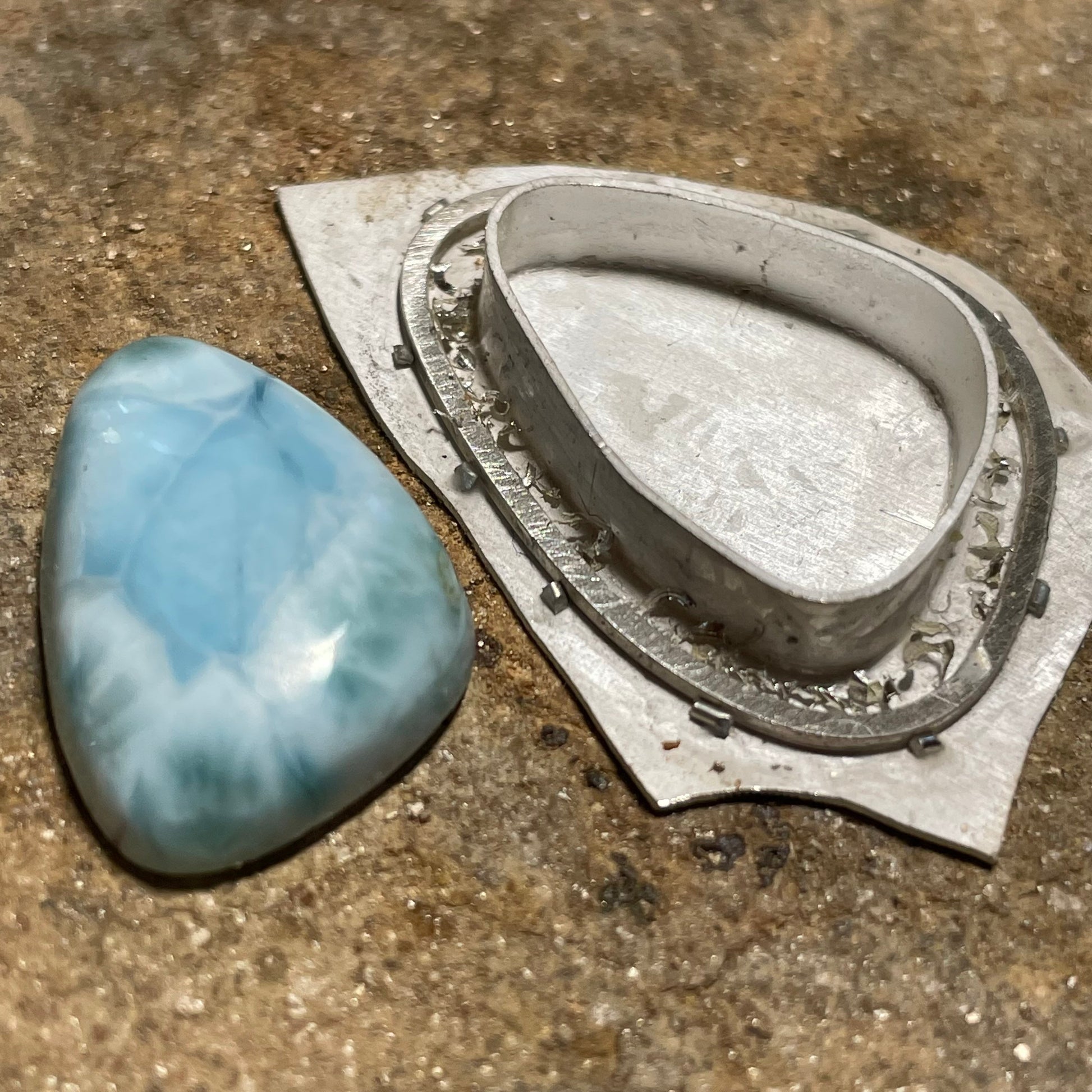 Larimar Sterling Silver w Copper Braid Ring Size 10.5