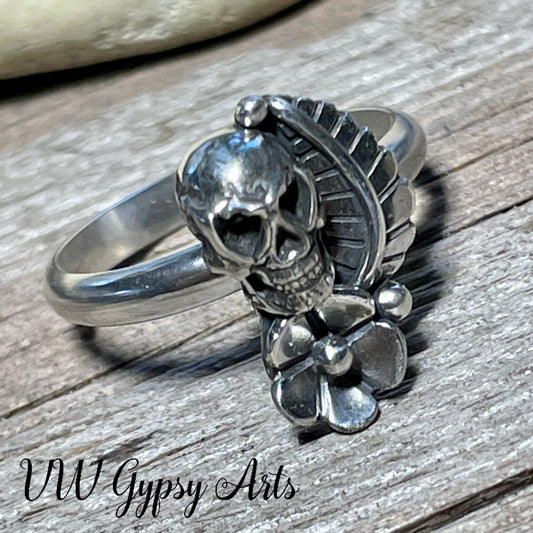 Sugar Skull Ring Sterling Silver .925