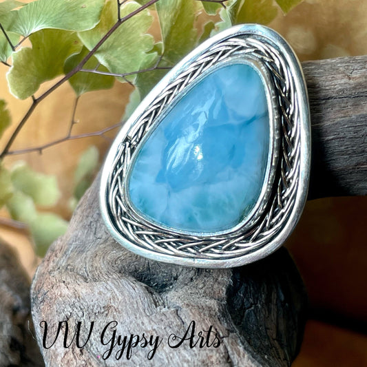Larimar Sterling Silver w Copper Braid Ring Size 10.5