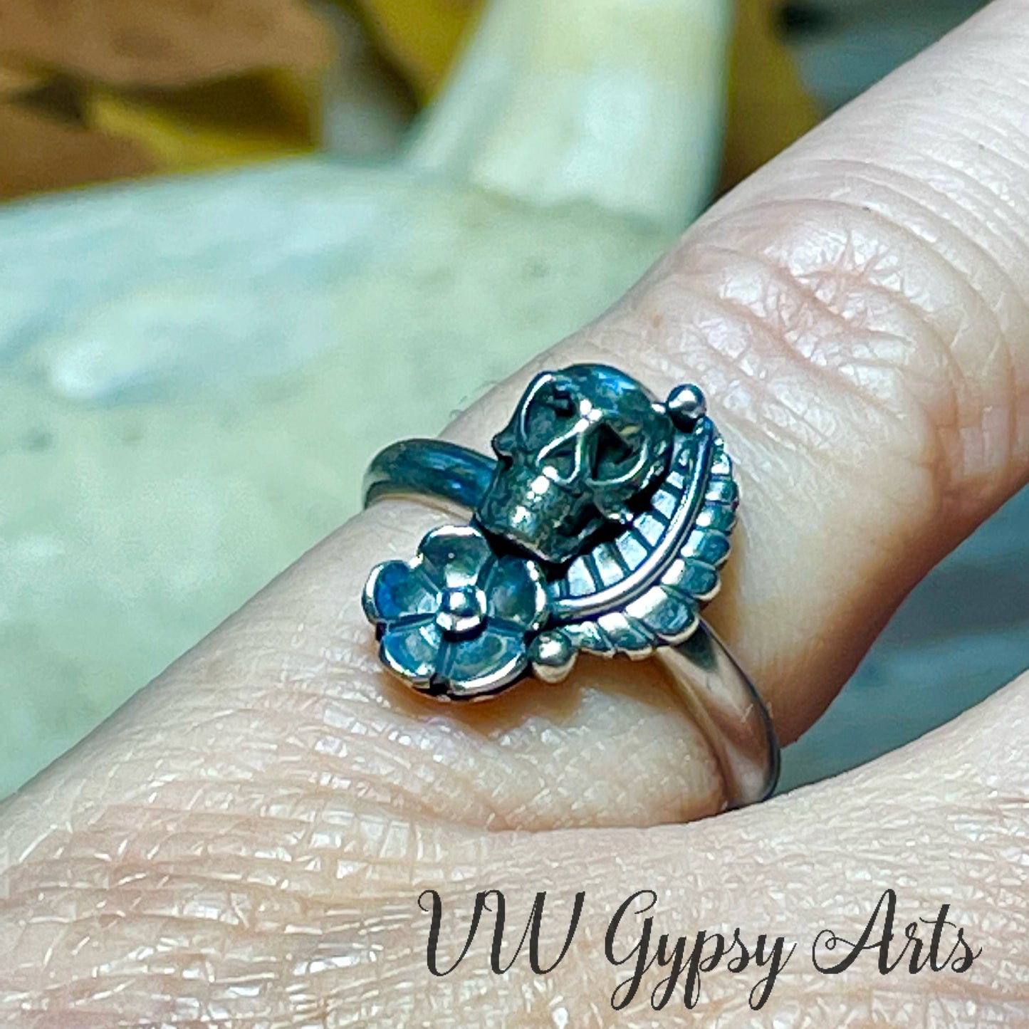 Sugar Skull Ring Sterling Silver .925
