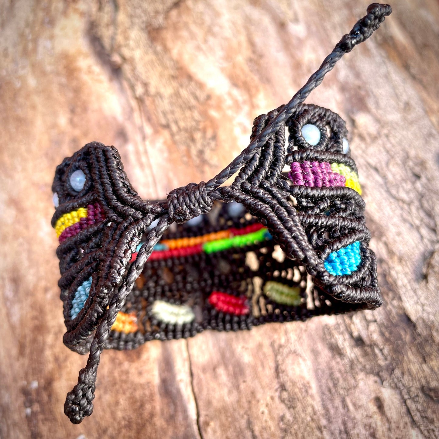 Rainbow Macrame & Blue Onyx Bracelet Adjustable