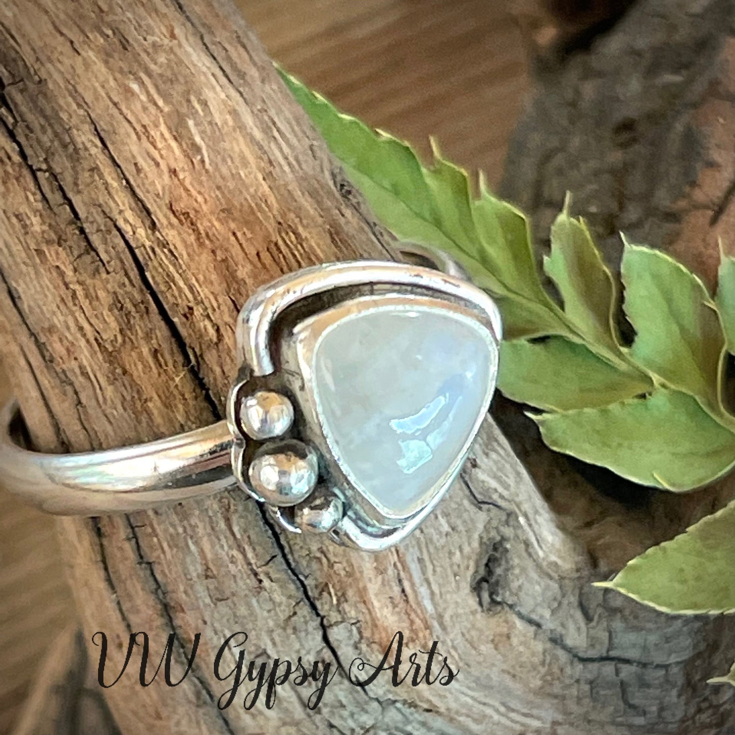 Triangle Moonstone Sterling Silver Ring Size 8.5