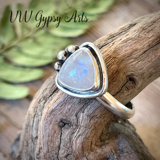 Triangle Moonstone Sterling Silver Ring Size 8.5