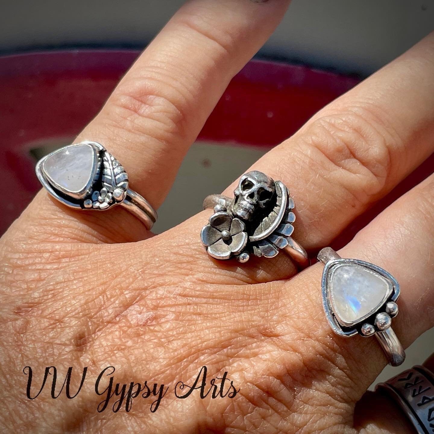 Triangle Moonstone Sterling Silver Ring Size 8.5