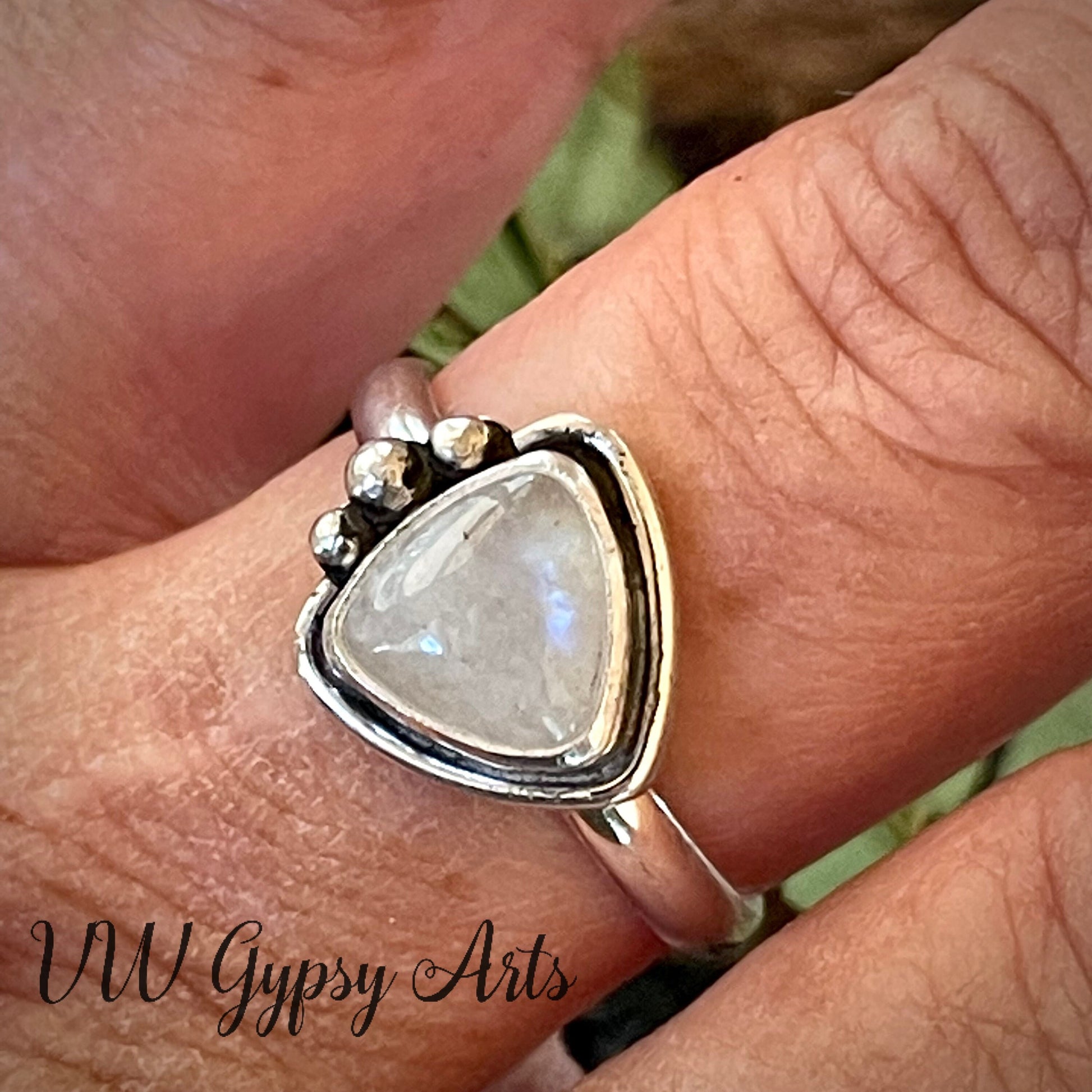 Triangle Moonstone Sterling Silver Ring Size 8.5