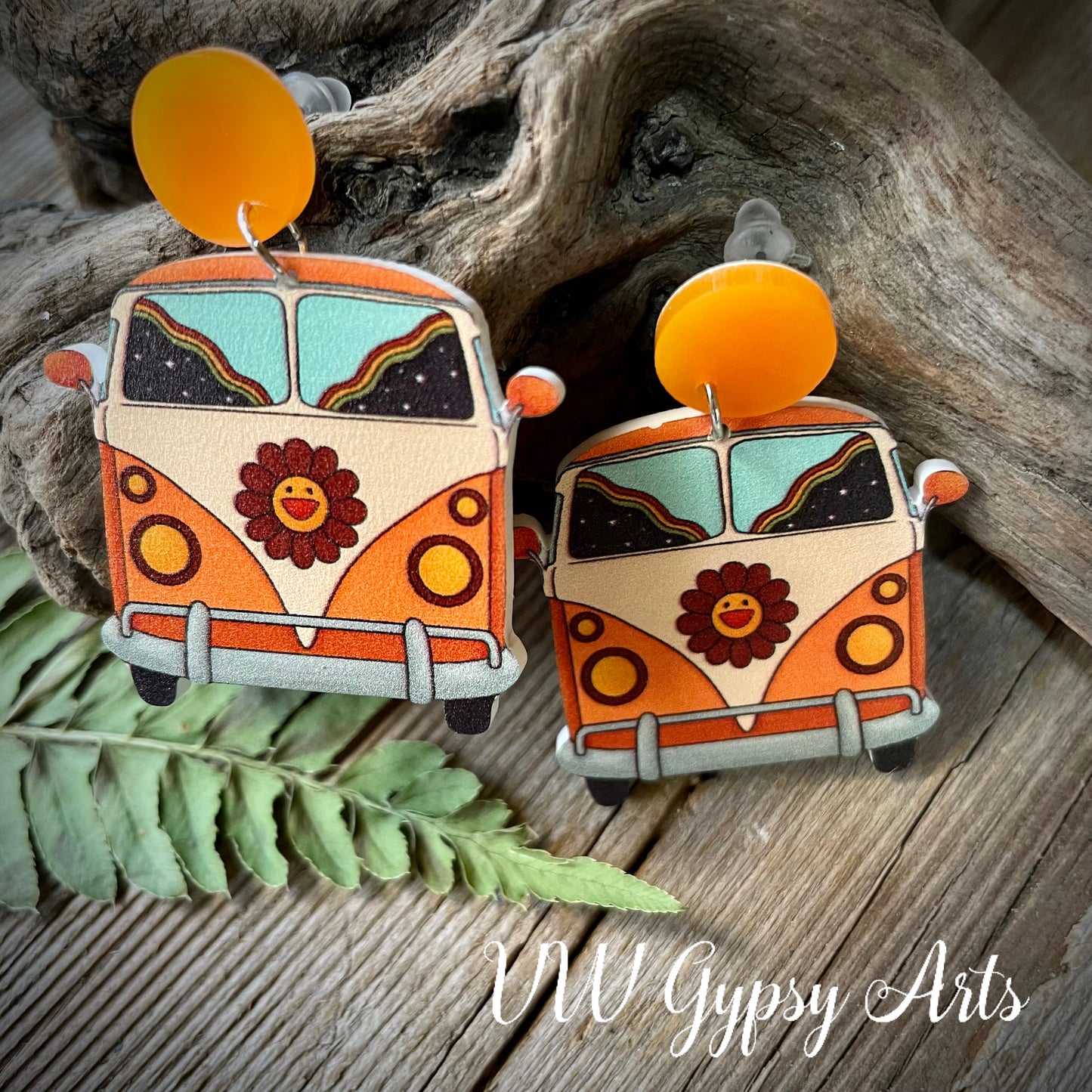 Hippy Bus Earrings Orange