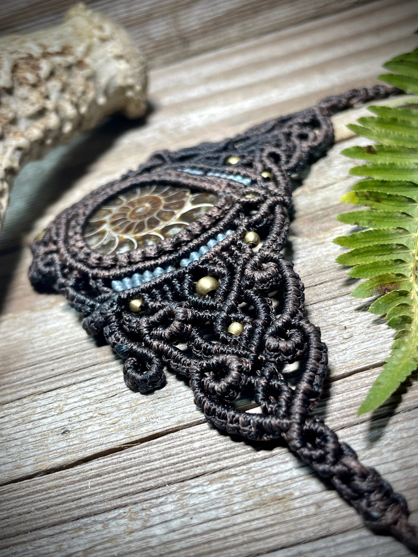 Ammonite & Black Macrame Necklace